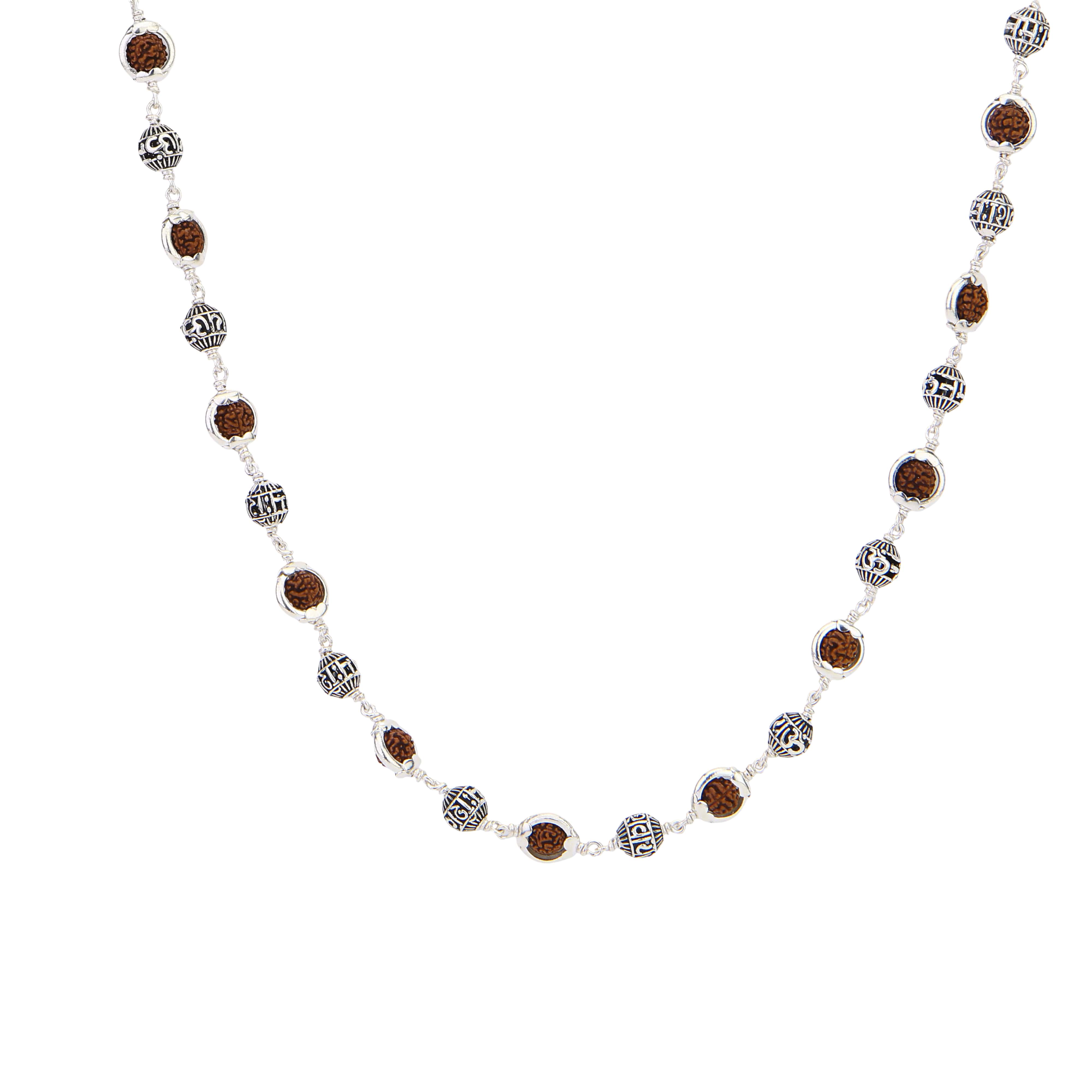Rudraksha Capping With Om Namah Shivay Beads Silver Mala