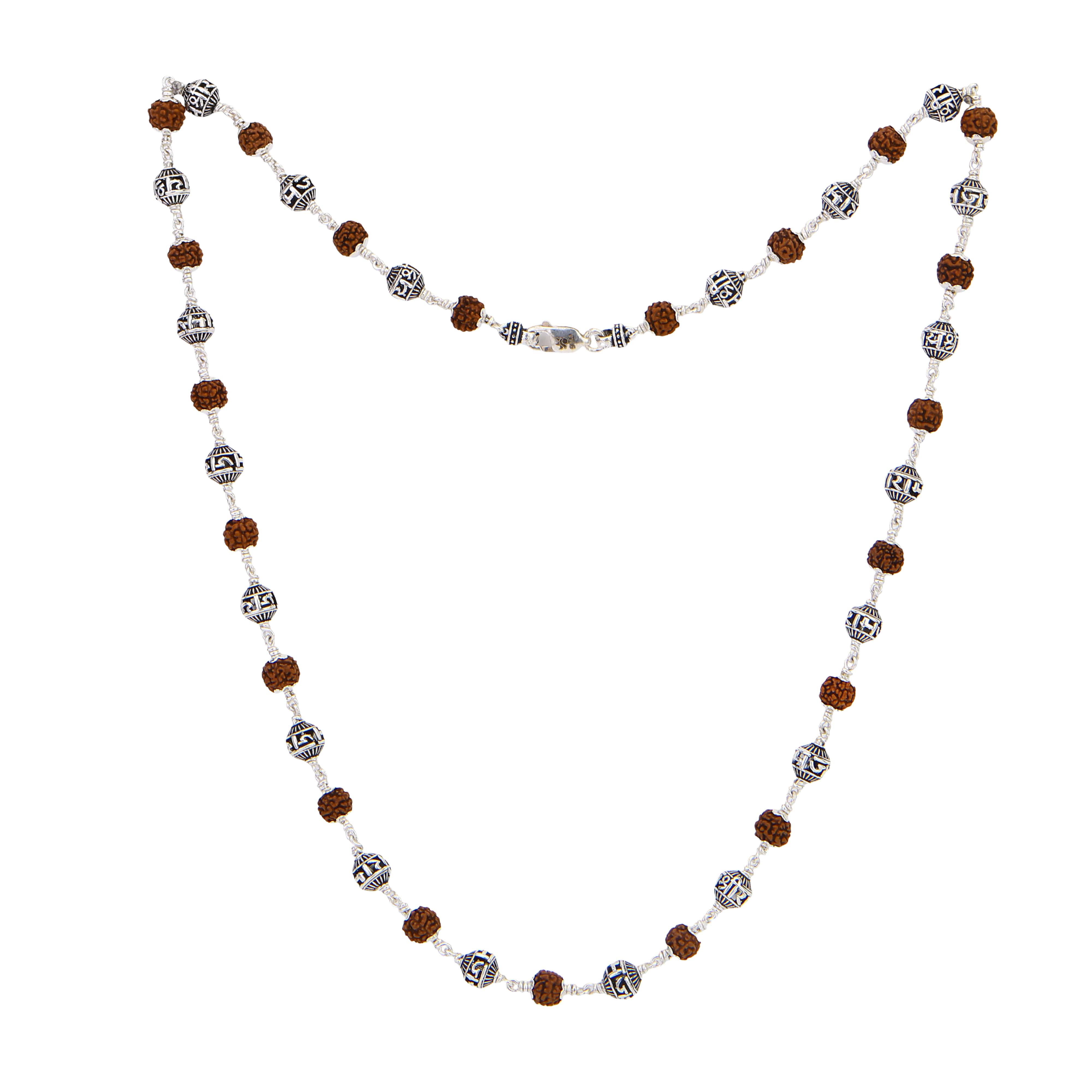 Rudraksha With Jay Shree Ram Beads Silver Mala