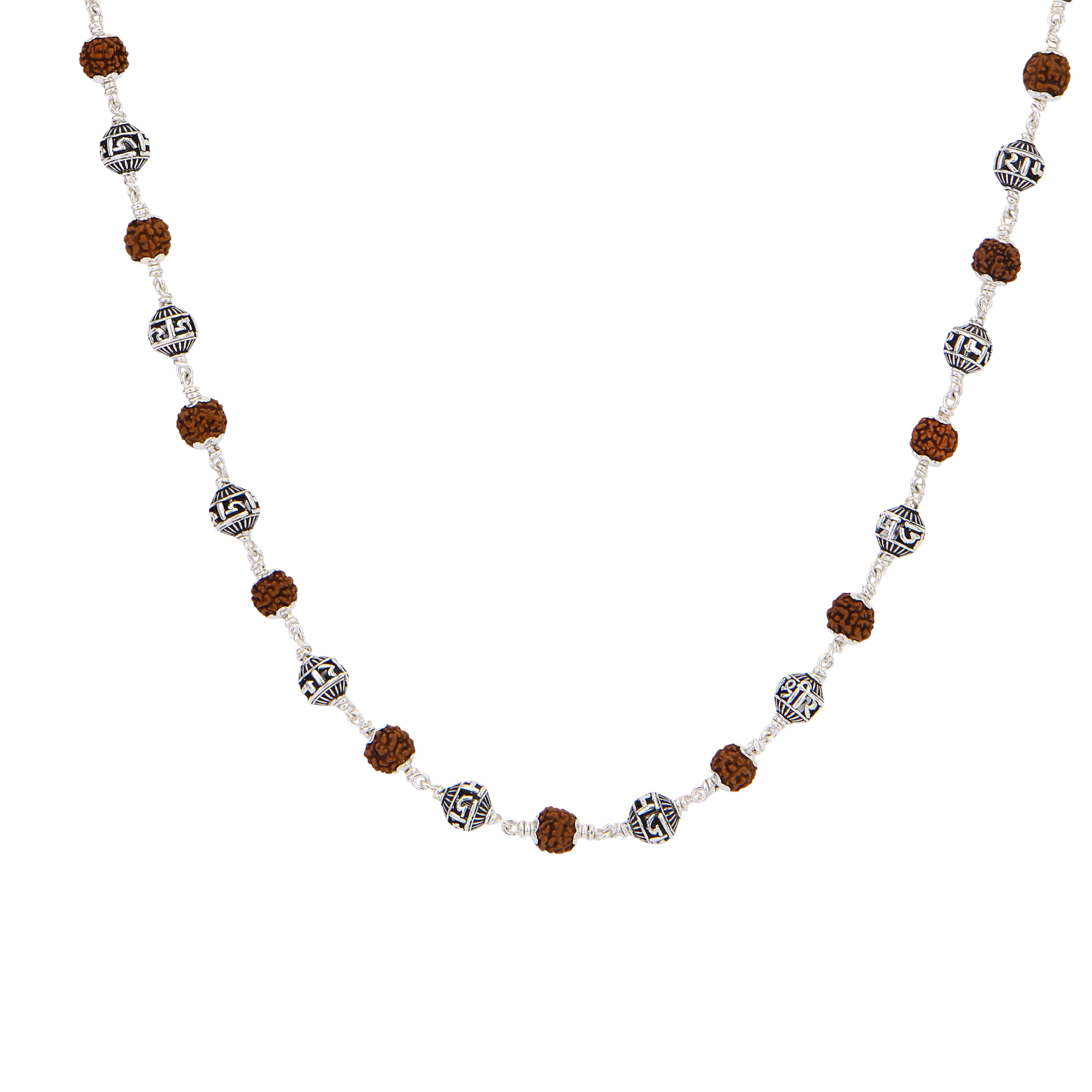 Rudraksha With Jay Shree Ram Beads Silver Mala