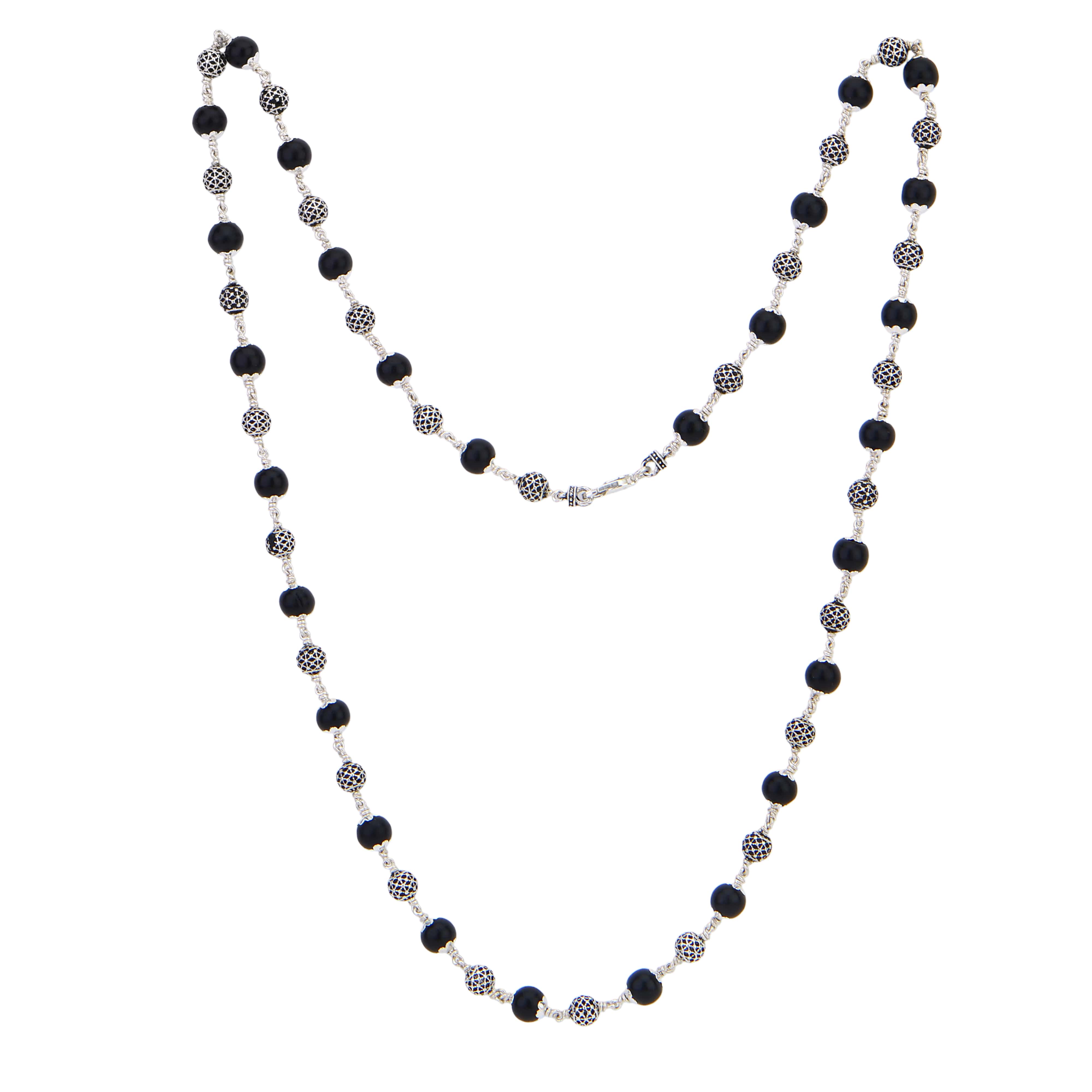 Karungali Silver Mala (Ornate Sphere Beads)