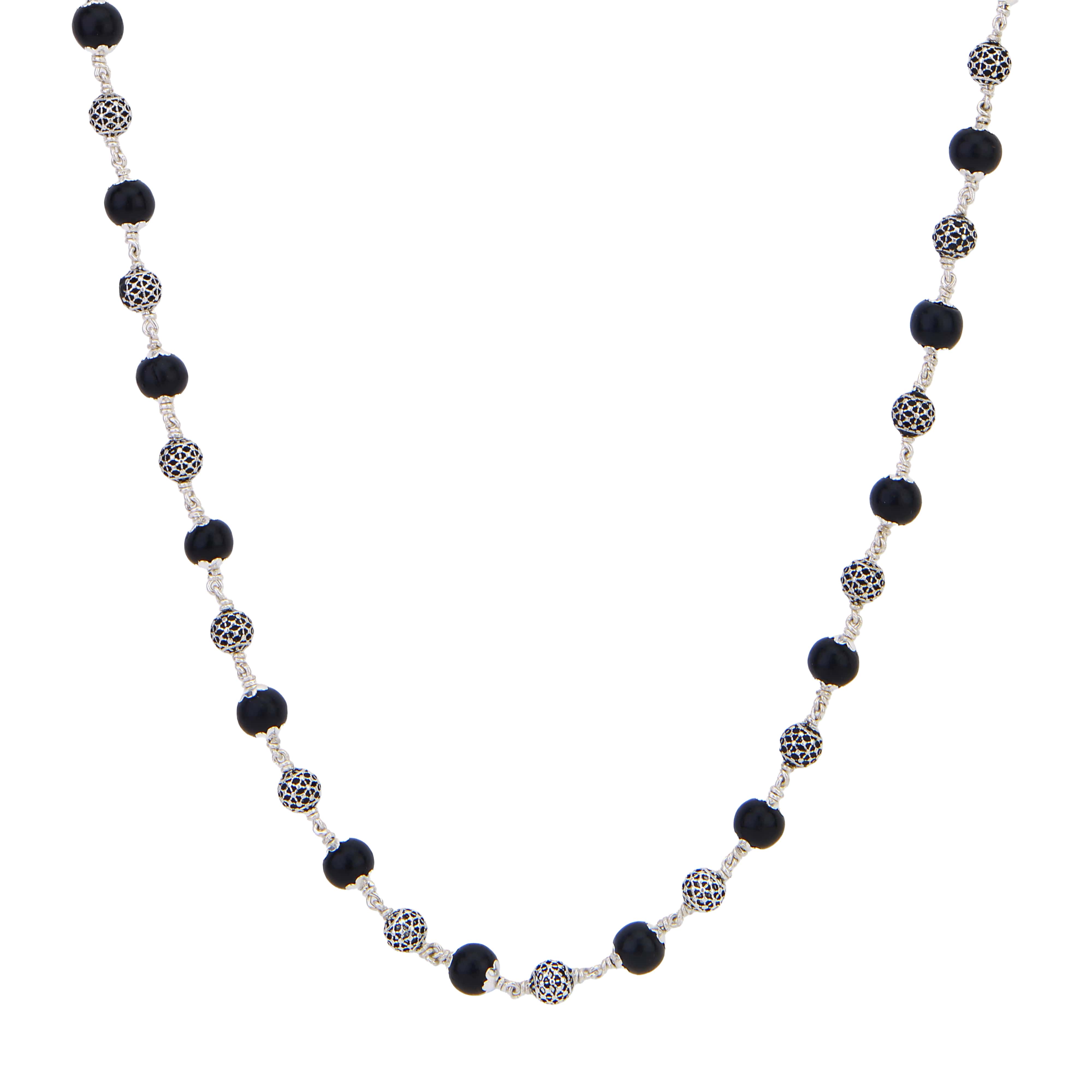 Karungali Silver Mala (Ornate Sphere Beads)