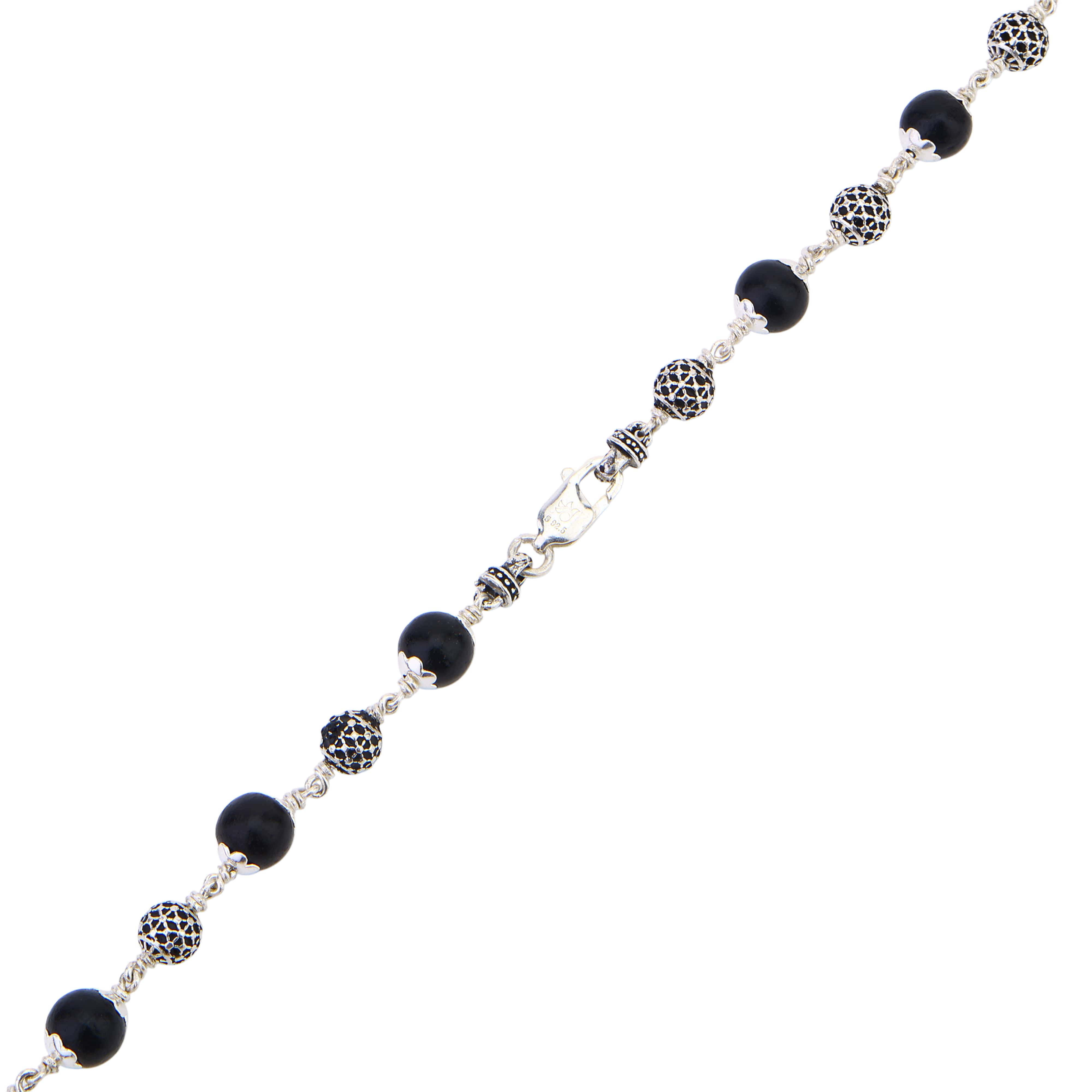 Karungali Silver Mala (Ornate Sphere Beads)