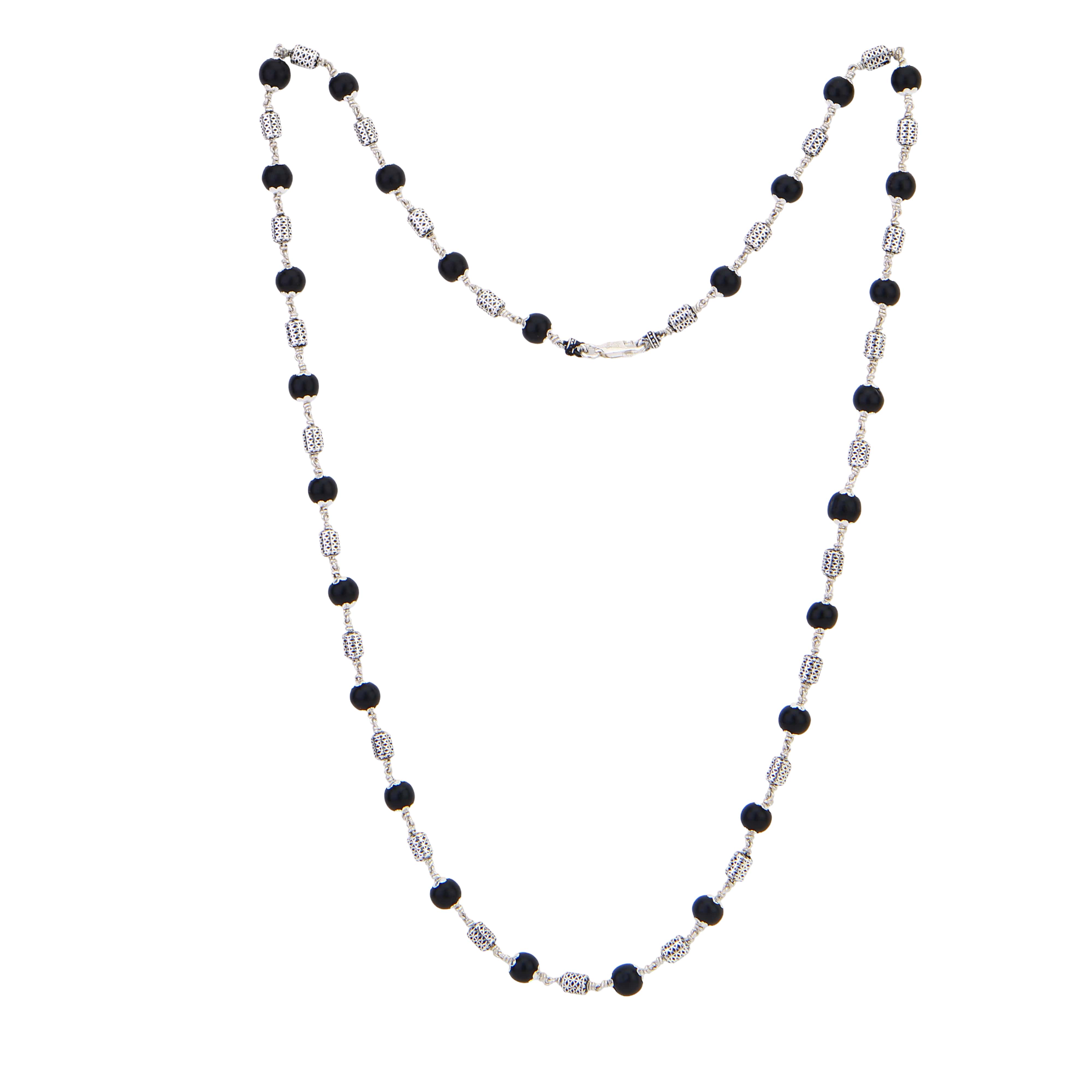 Karungali Silver Mala (Filigree Oval Beads)