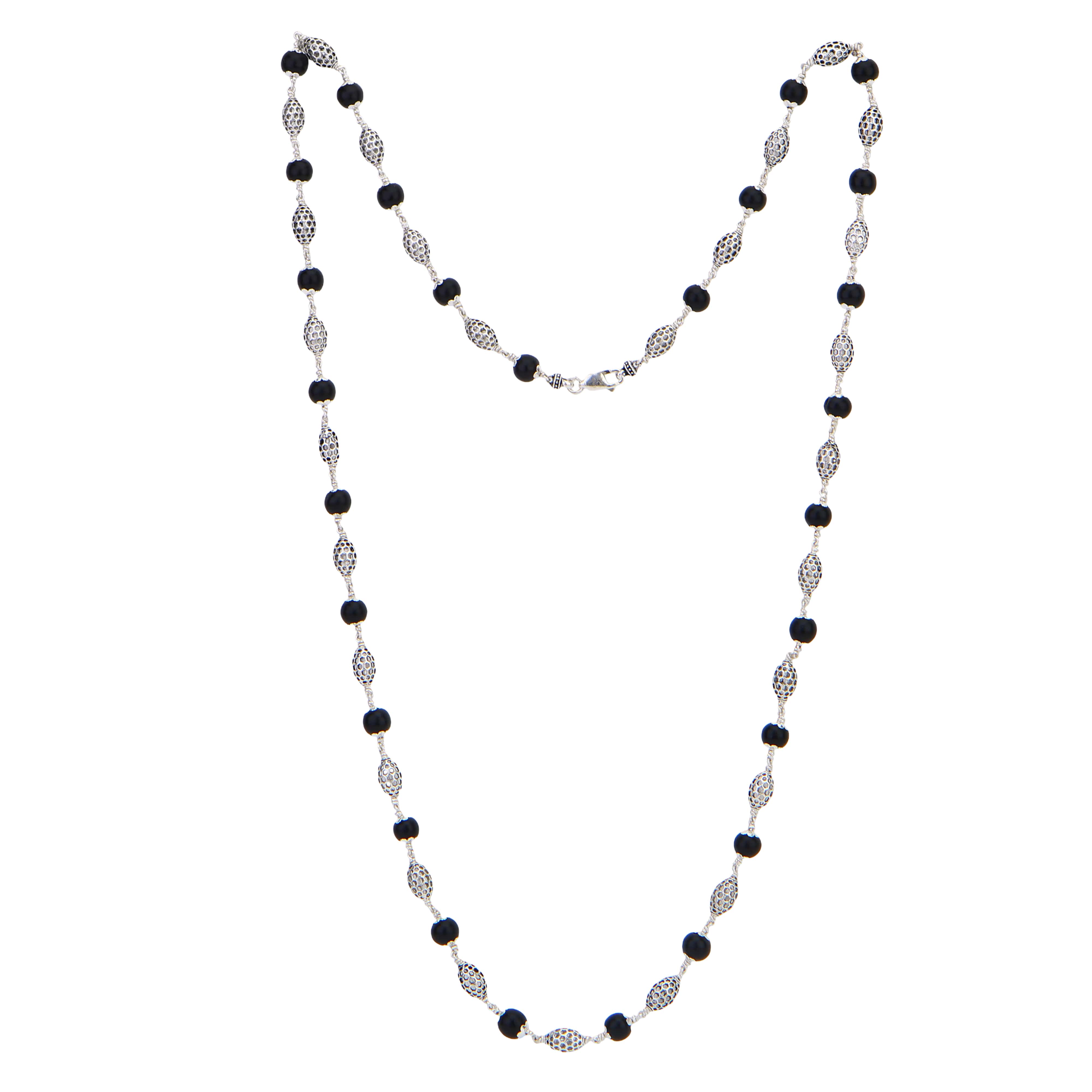 Karungali Silver Mala (Perforated Oval Beads)