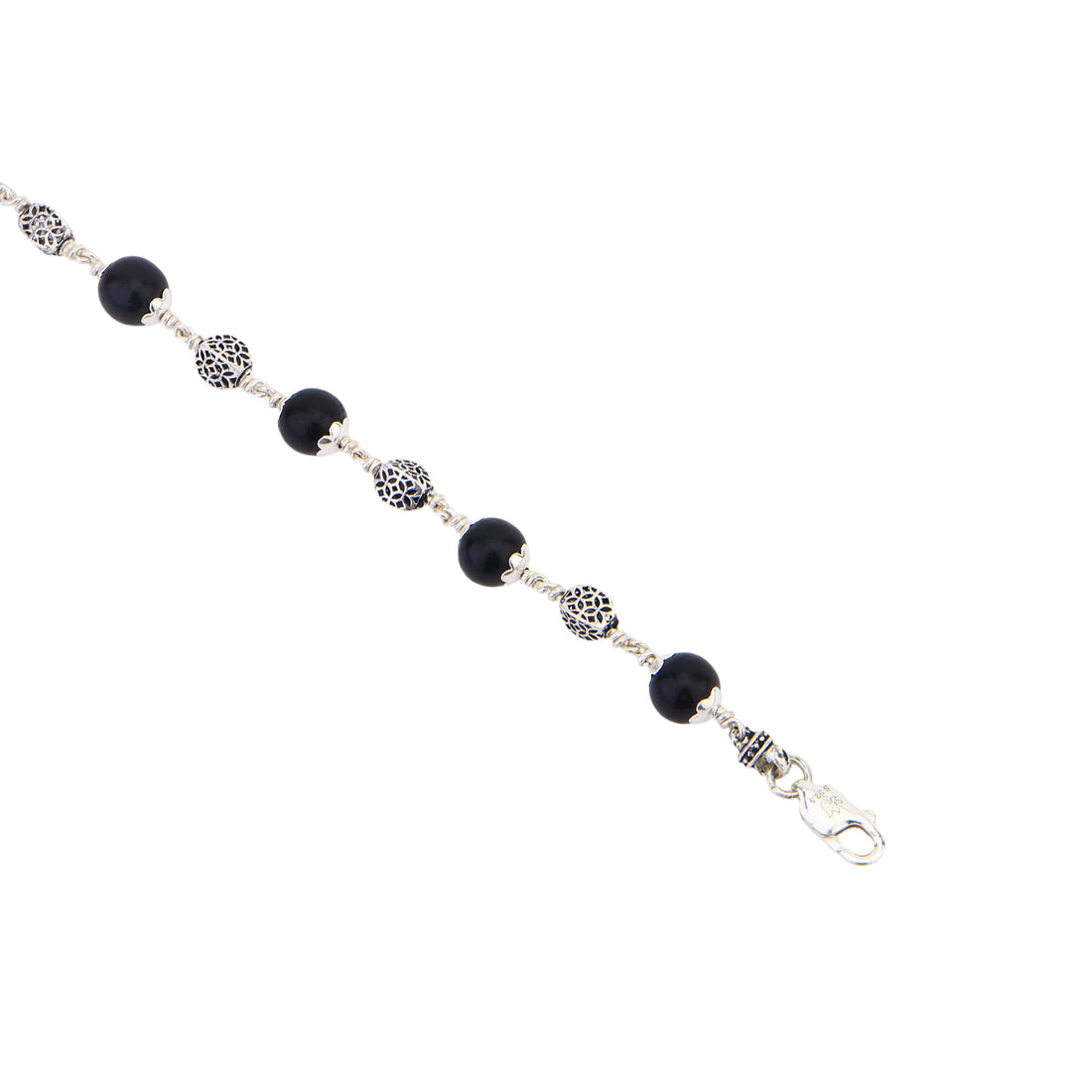 Karungali with Hollow Circular Silver Bracelet