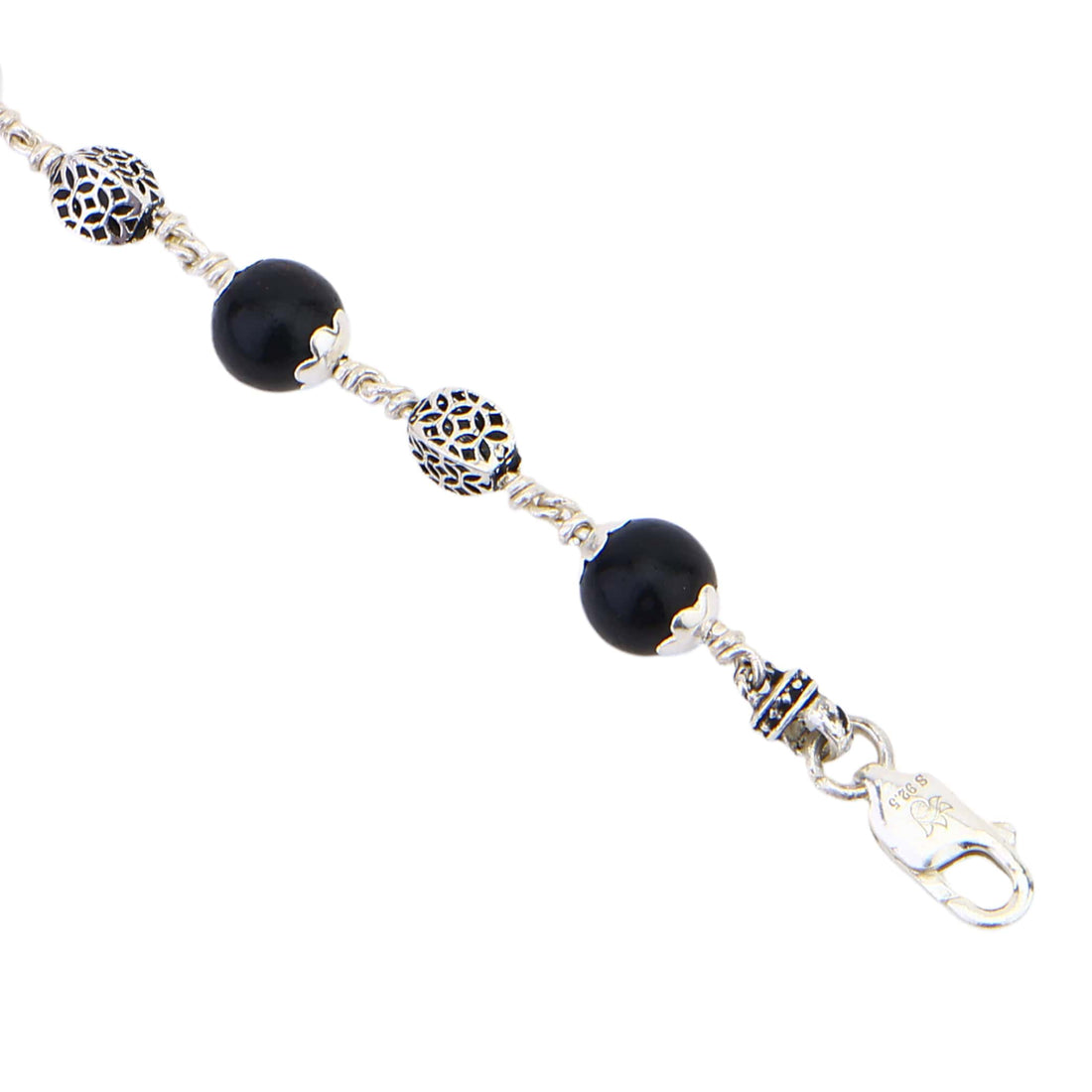 Karungali with Hollow Circular Silver Bracelet