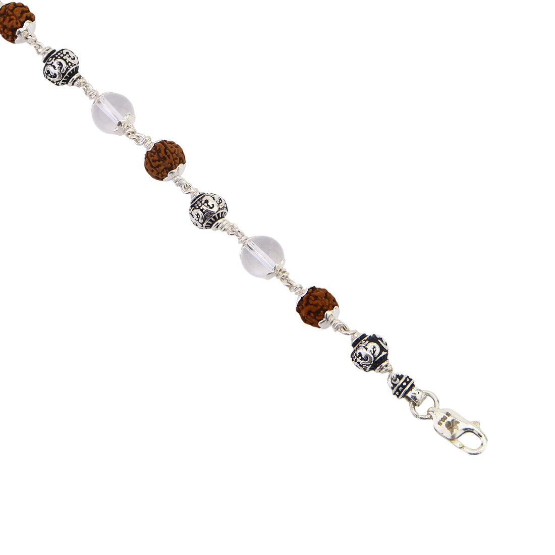 Rudraksha with Sphatik and Om Silver Beads Bracelet