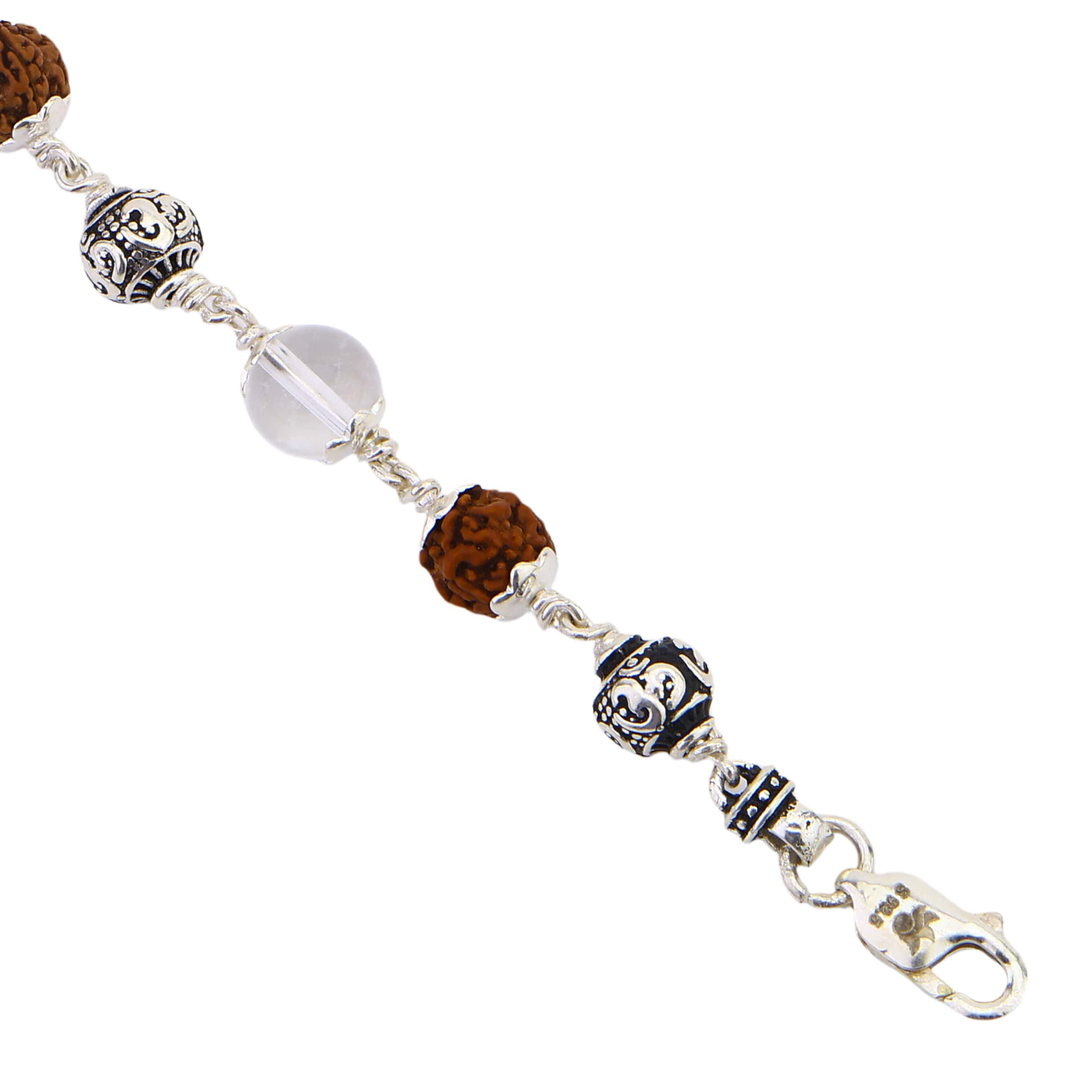 Rudraksha with Diamond Cut Sphatik and Om Silver Beads Bracelet