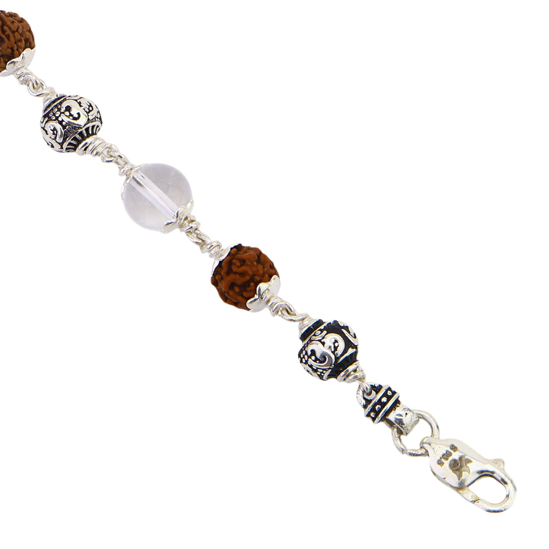 Rudraksha with Sphatik and Om Silver Beads Bracelet