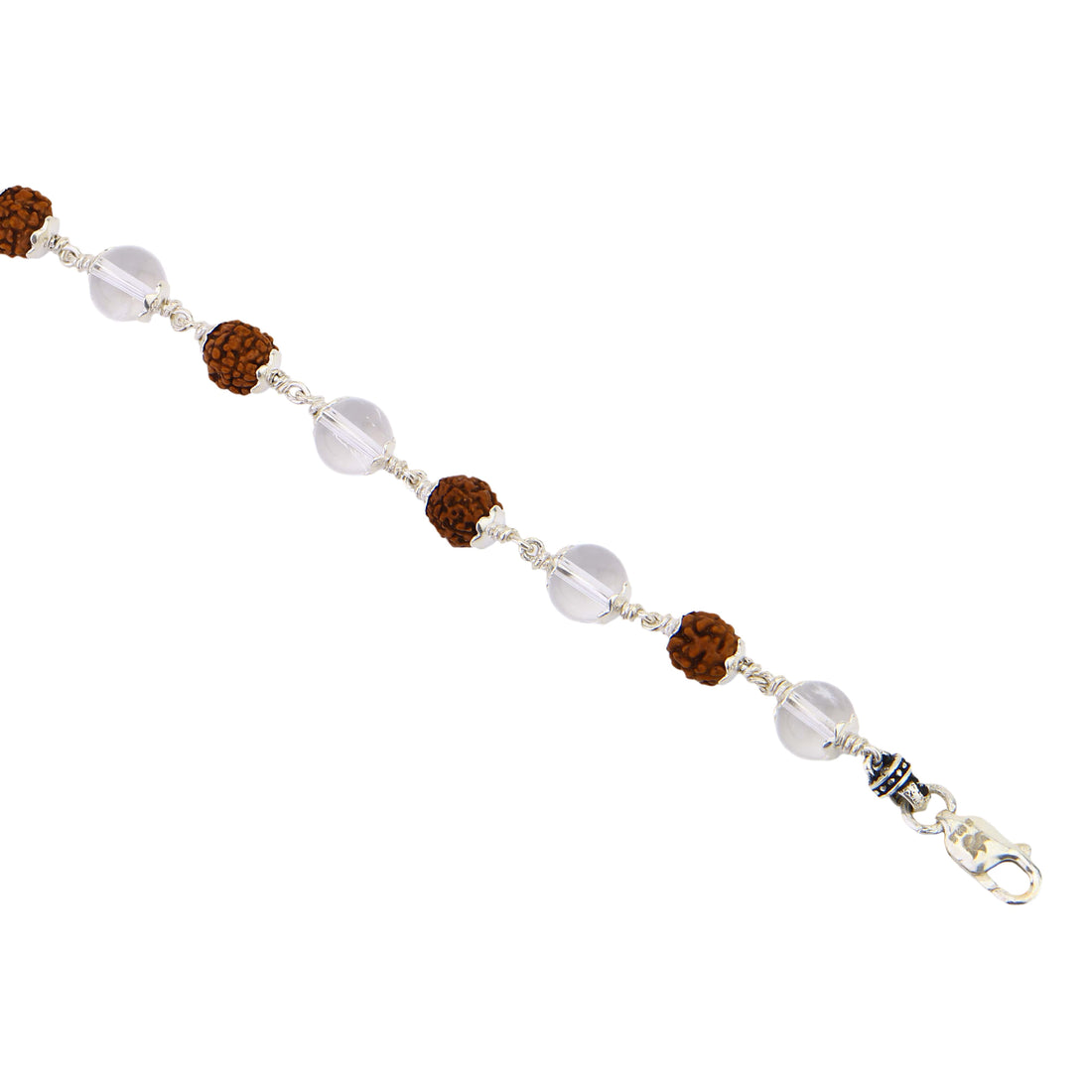 Rudraksha with Sphatik Beads Silver Bracelet