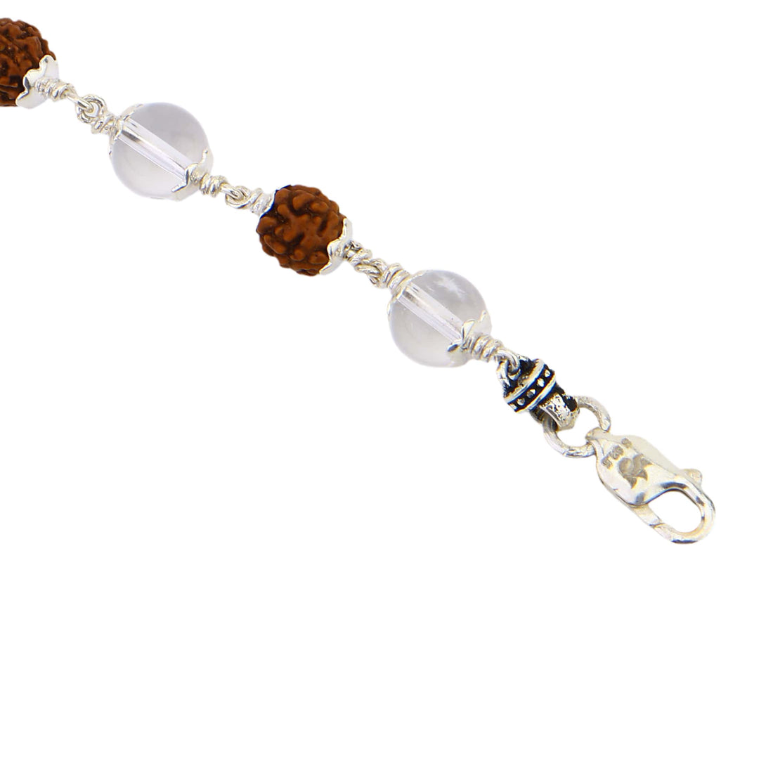 Rudraksha with Sphatik Beads Silver Bracelet