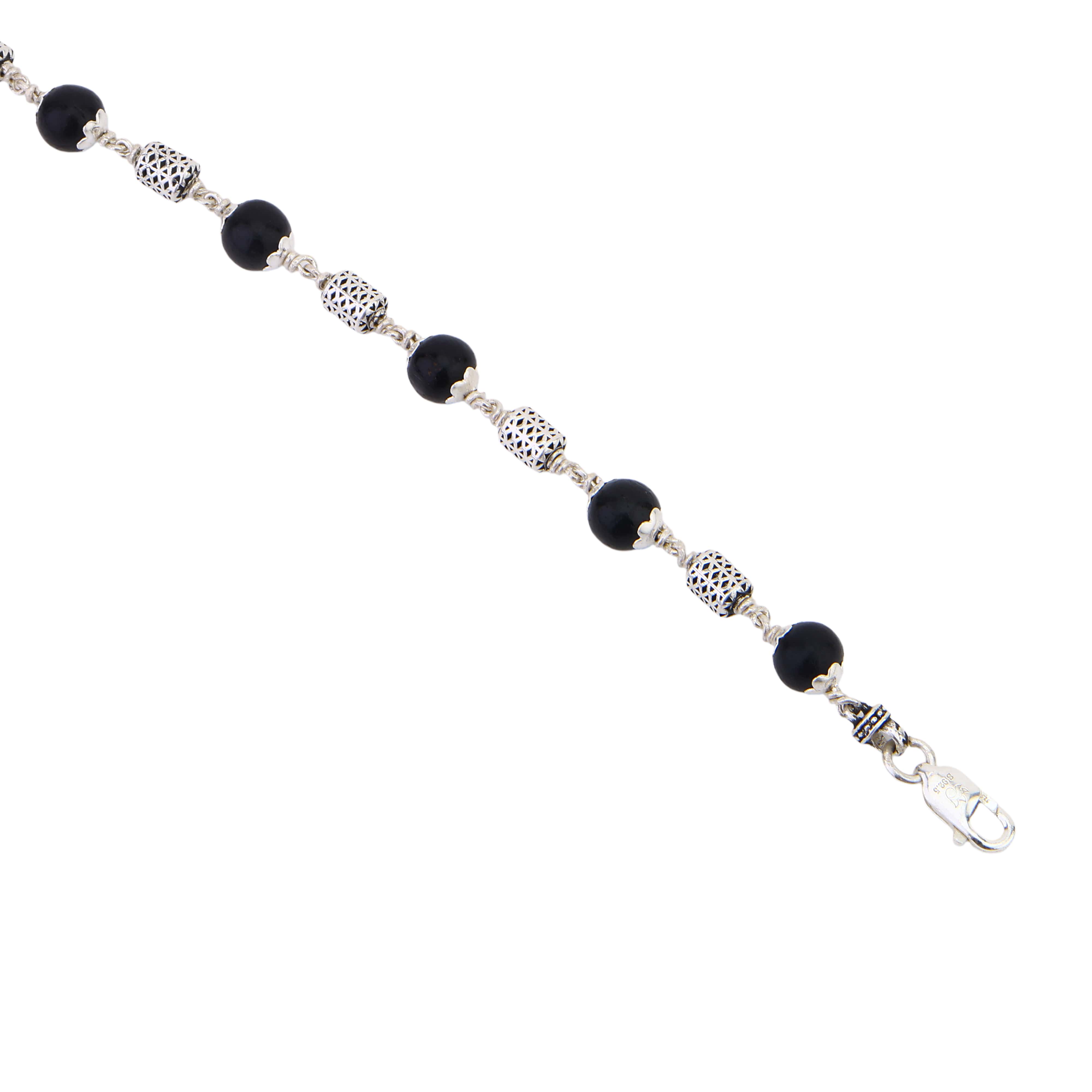 Karungali with Oval Filigree Beads Silver Bracelet