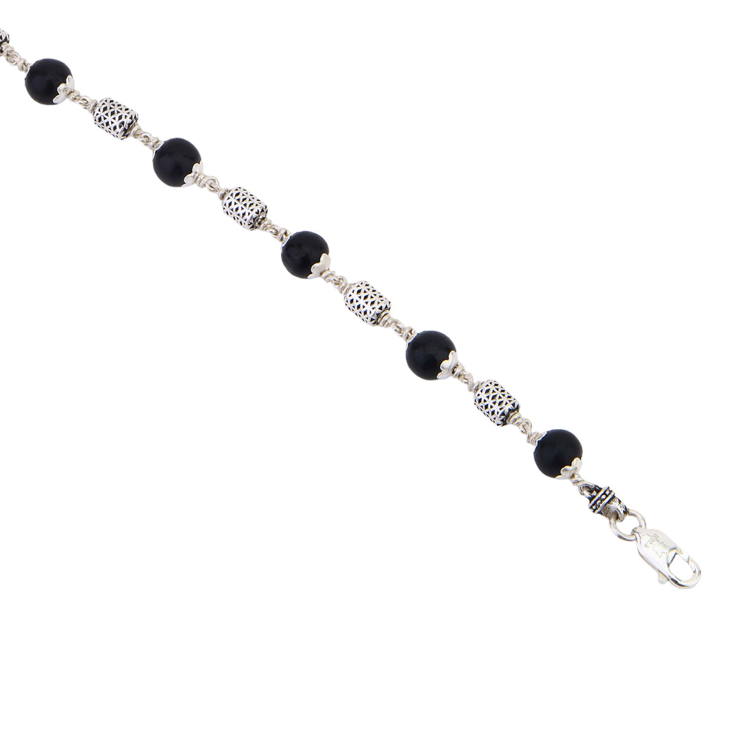 Karungali with Oval Filigree Beads Silver Bracelet