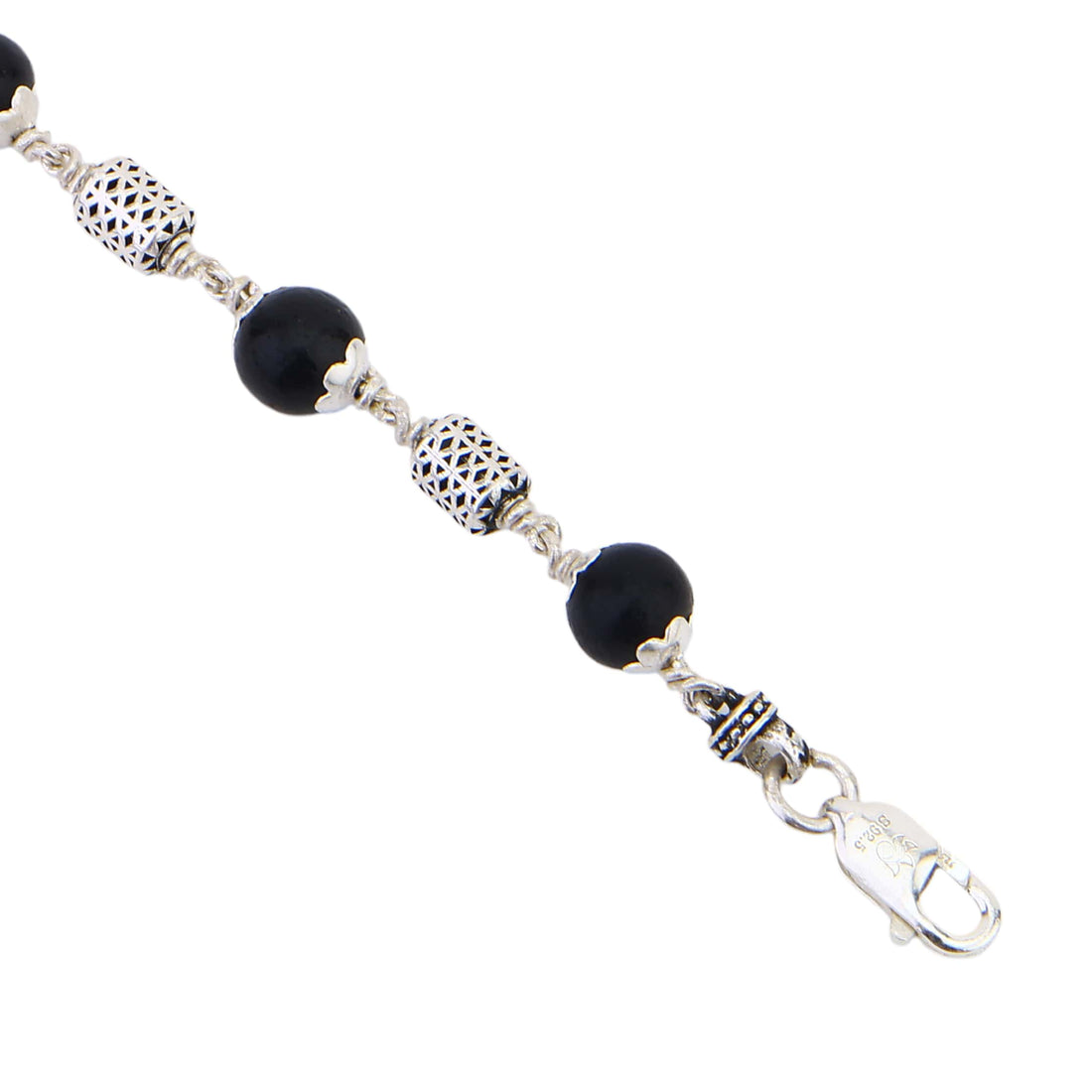 Karungali with Oval Filigree Beads Silver Bracelet