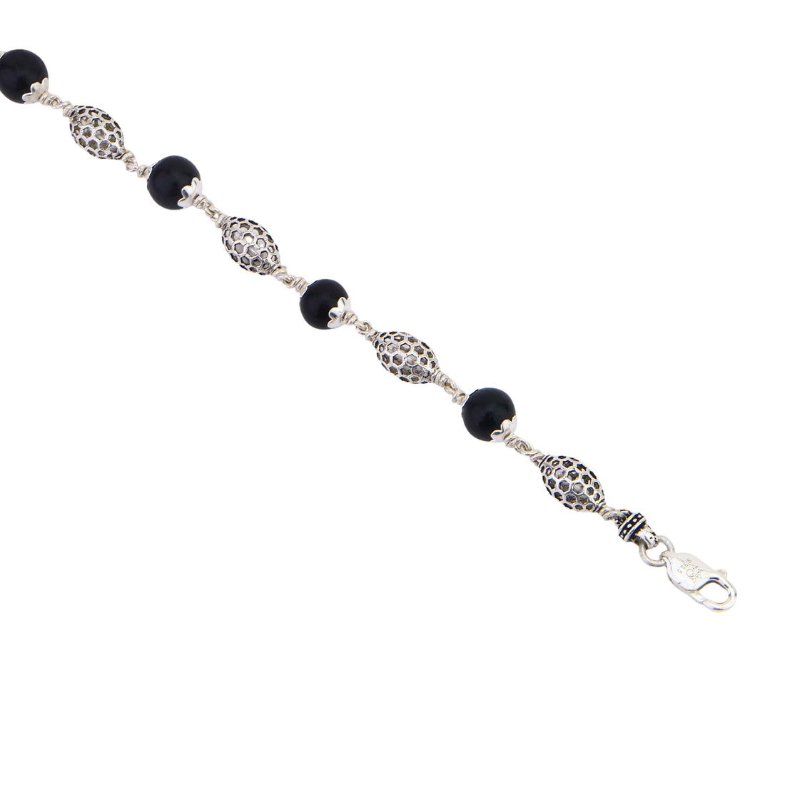 Karungali with Hollow Oval Silver Bracelet