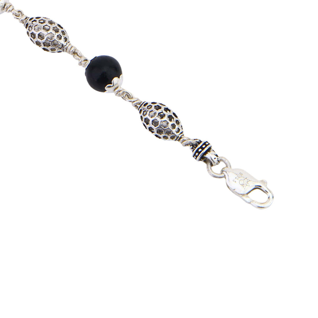 Karungali with Hollow Oval Silver Bracelet