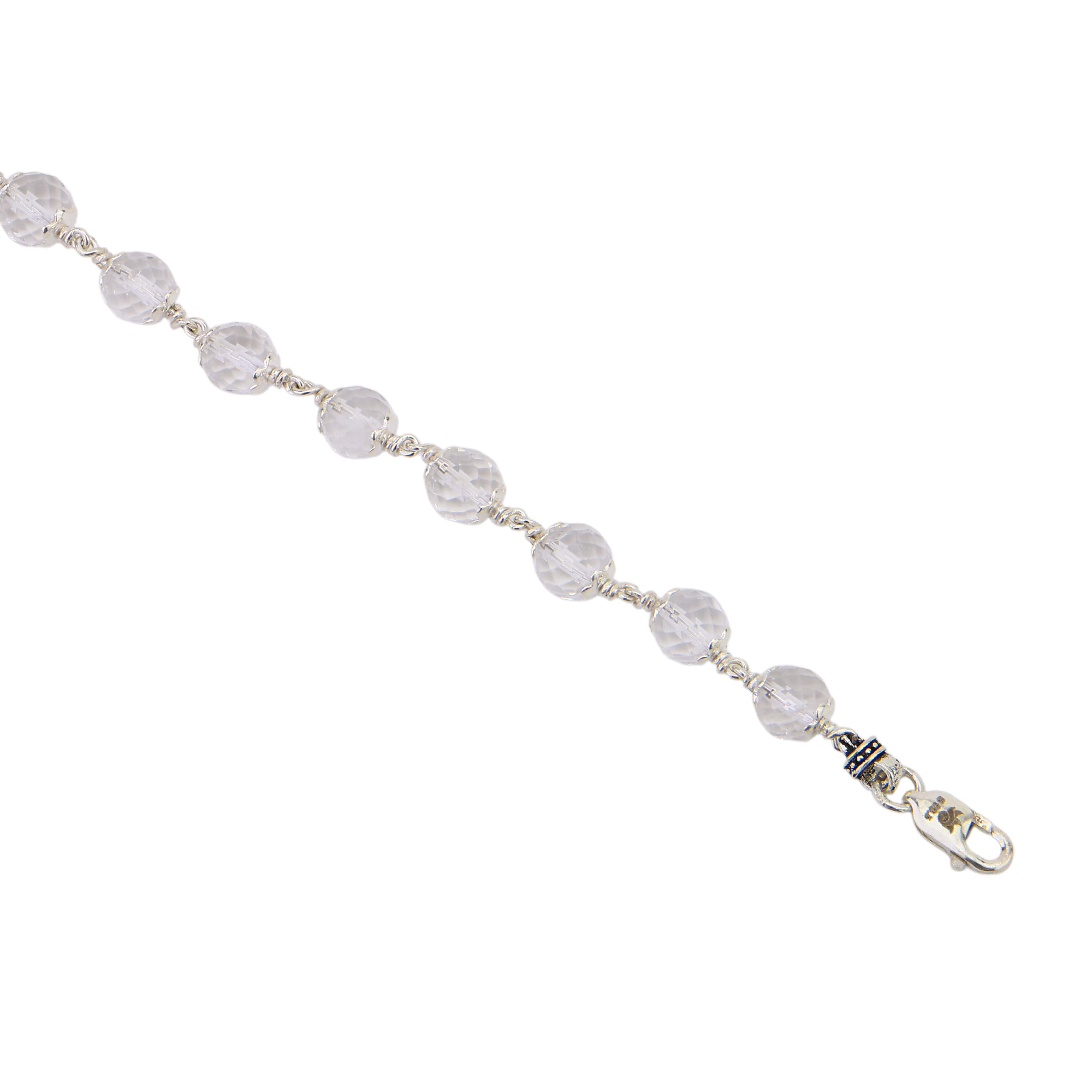 Sphatik Diamond Cut Beads Silver Bracelet