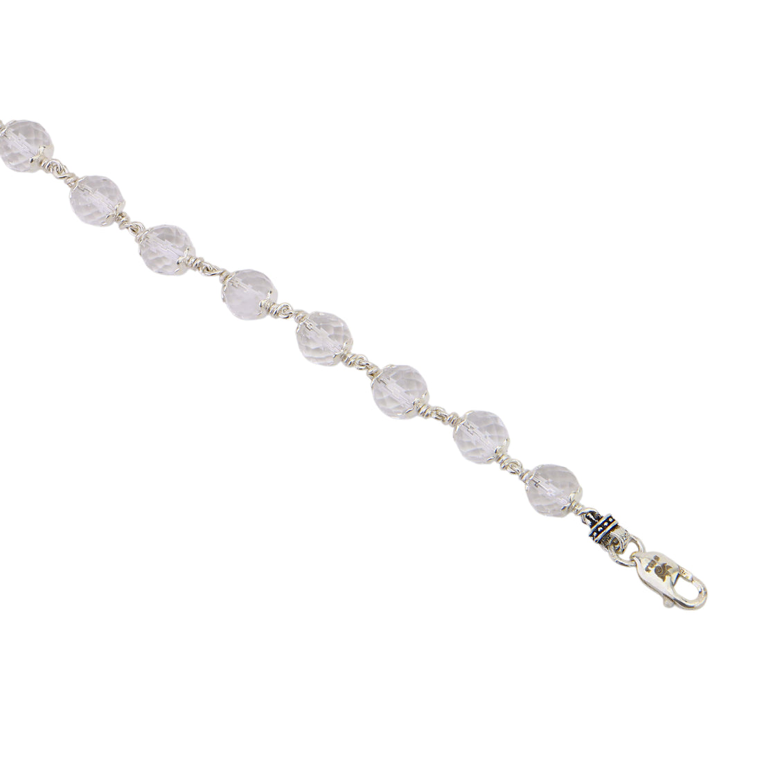 Sphatik Diamond Cut Beads Silver Bracelet