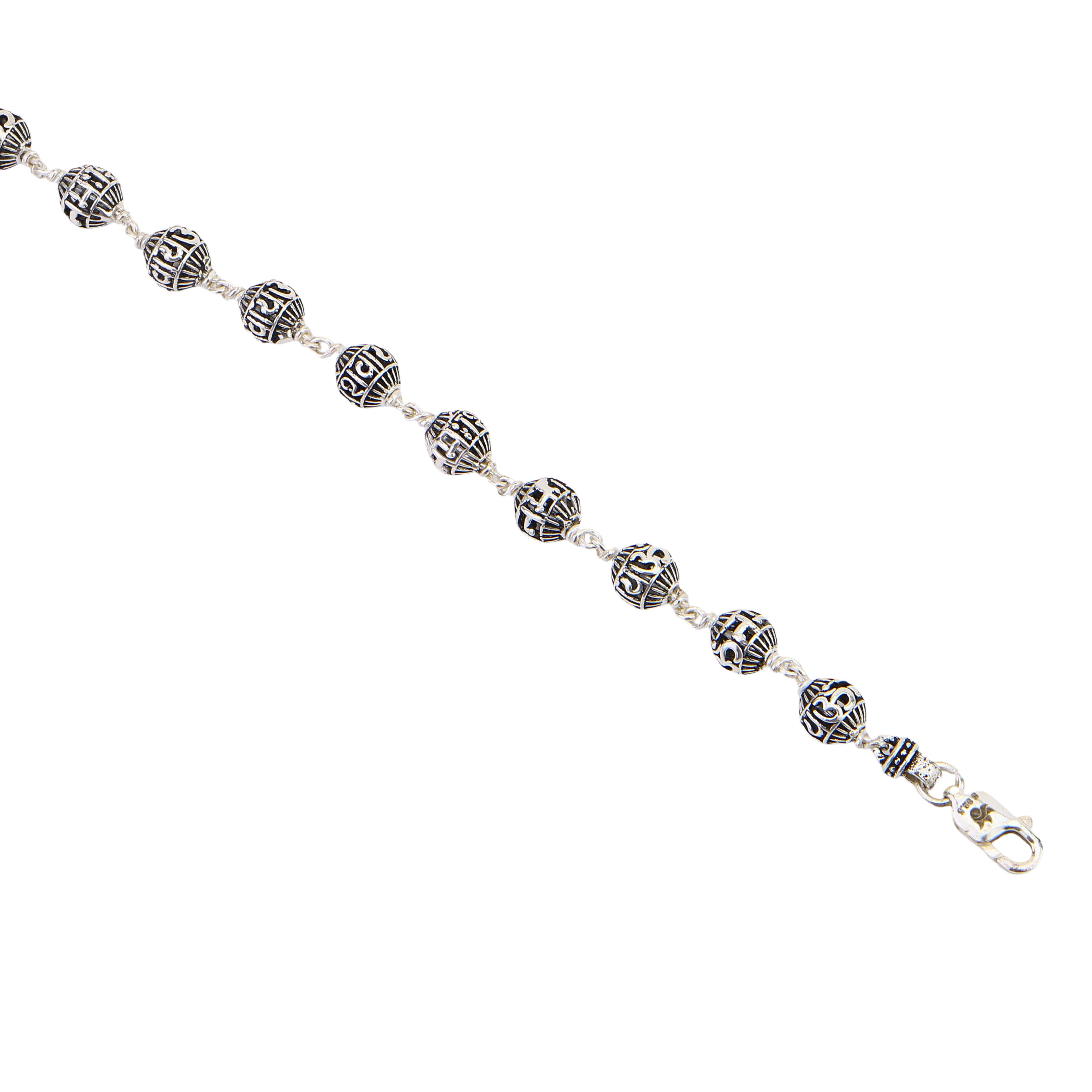 Om Namah Shivay Silver Bead Bracelet