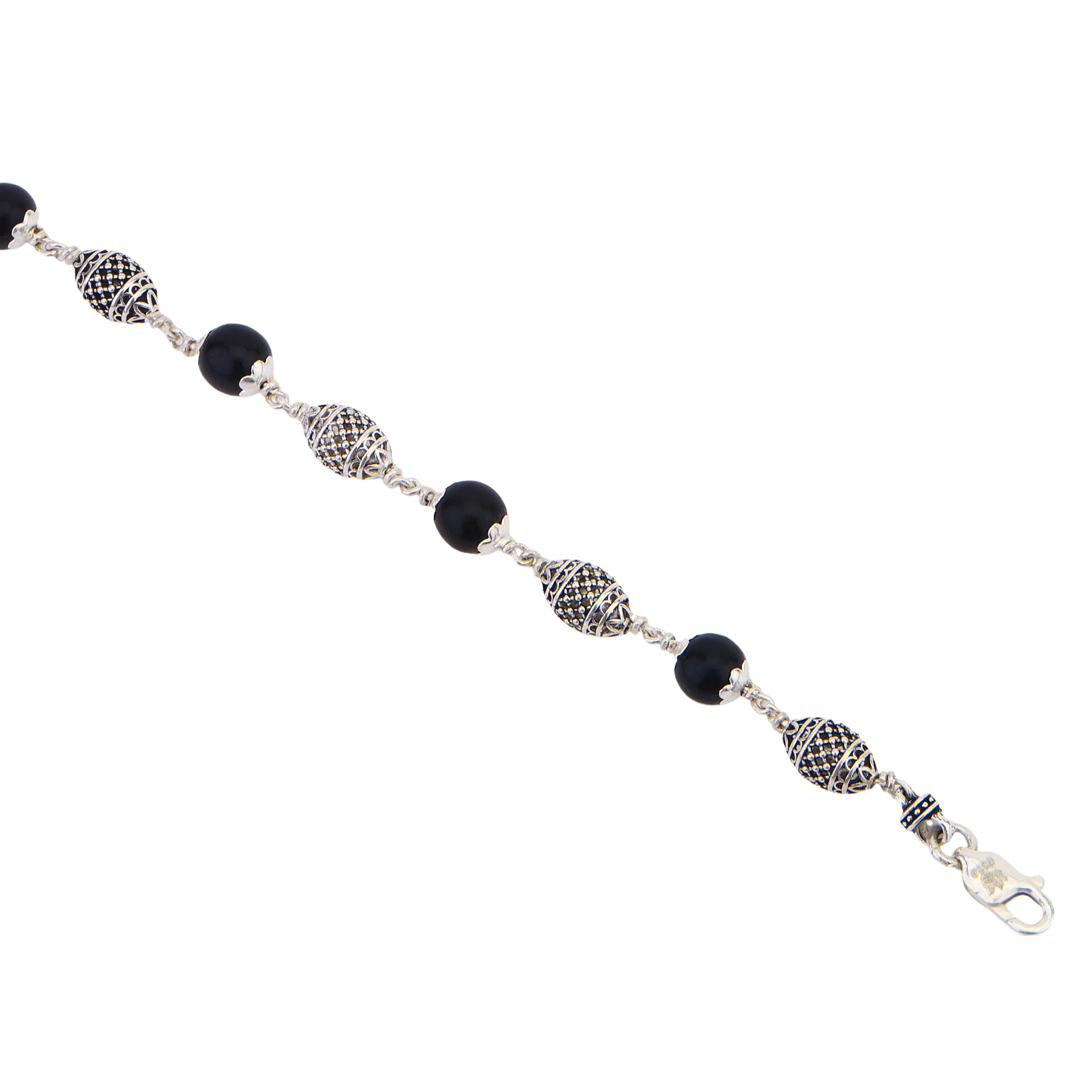 Karungali with Cylindrical Silver Bracelet