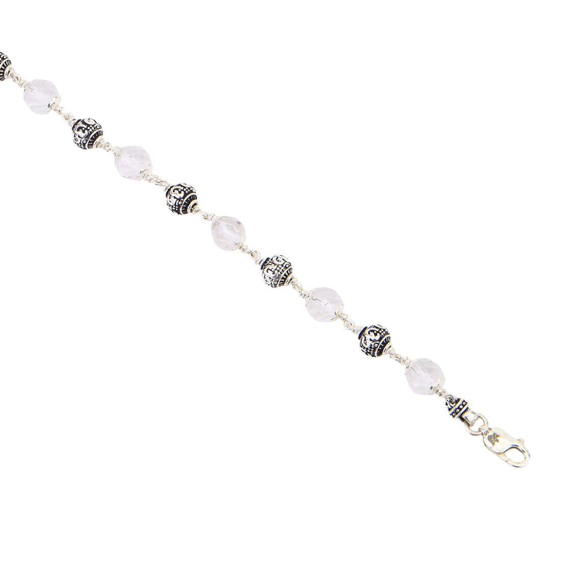 Sphatik Diamond Cut Beads With Om Silver Beads Bracelet