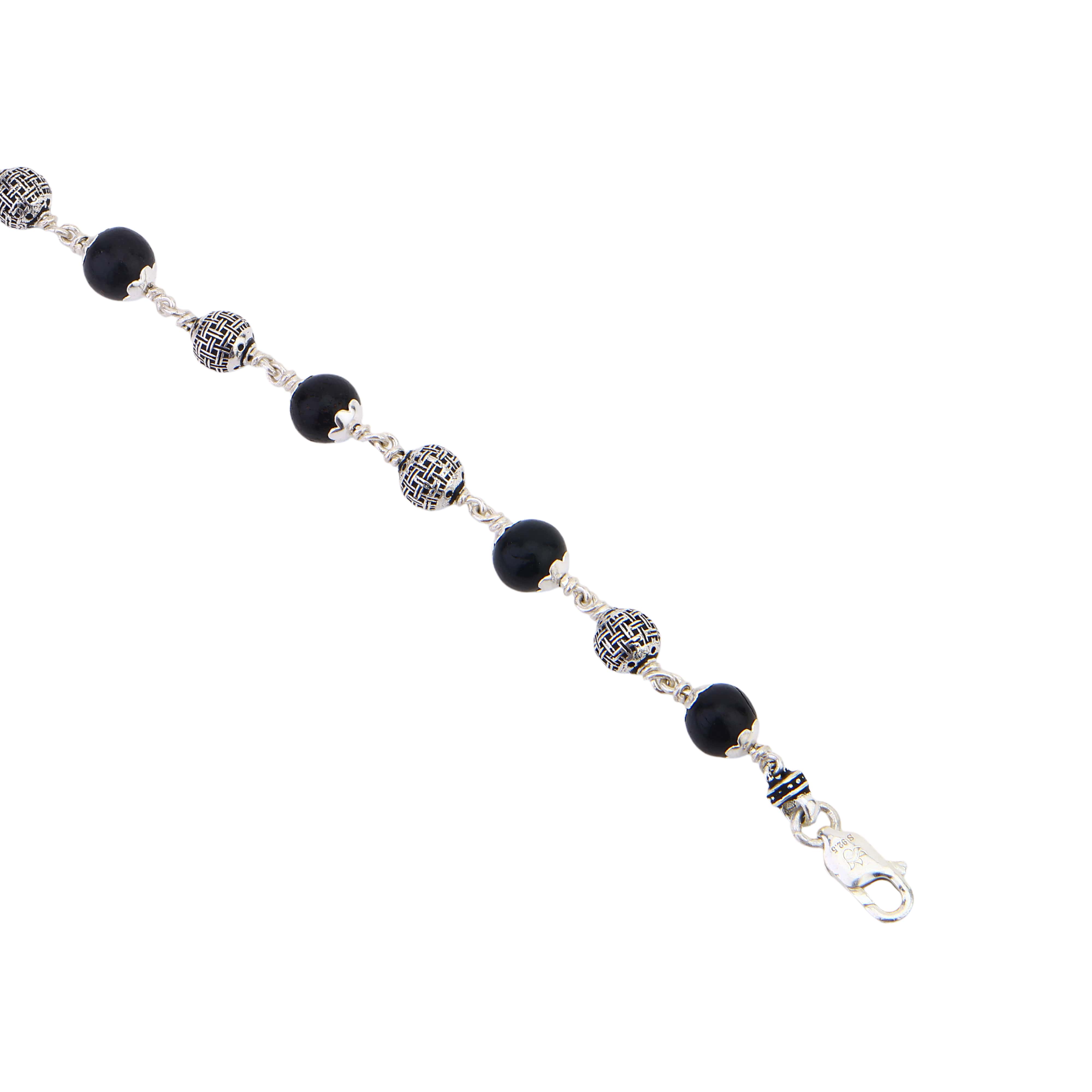 Karungali with Heavy Bead Silver Bracelet