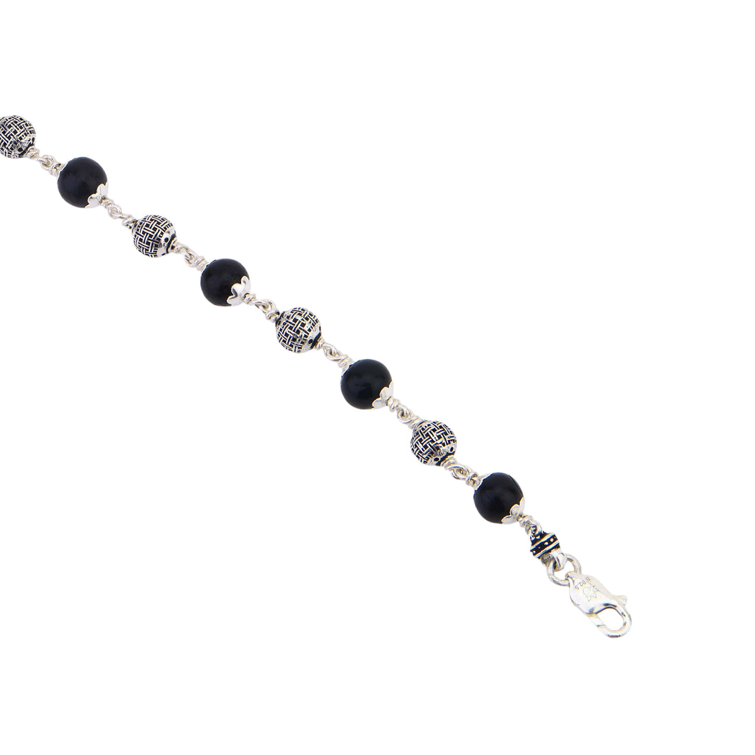 Karungali with Heavy Bead Silver Bracelet