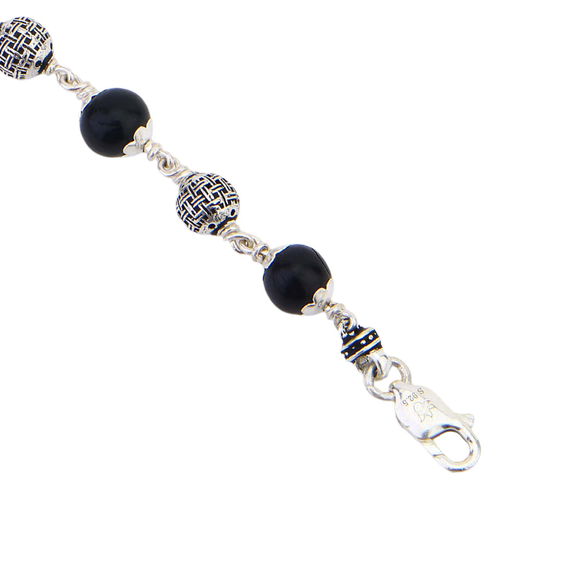 Karungali with Heavy Bead Silver Bracelet