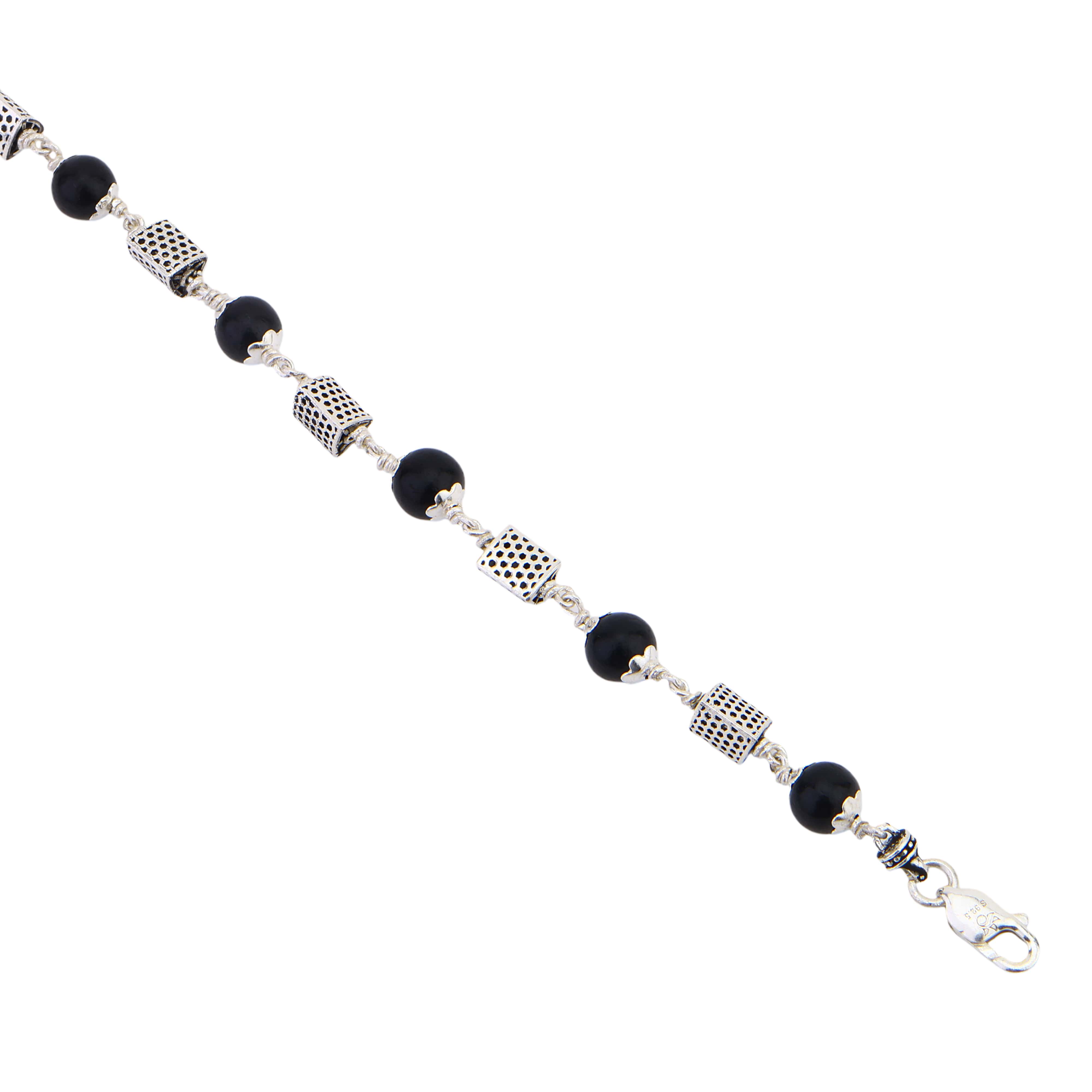 Karungali with Triangle Beads Silver Bracelet
