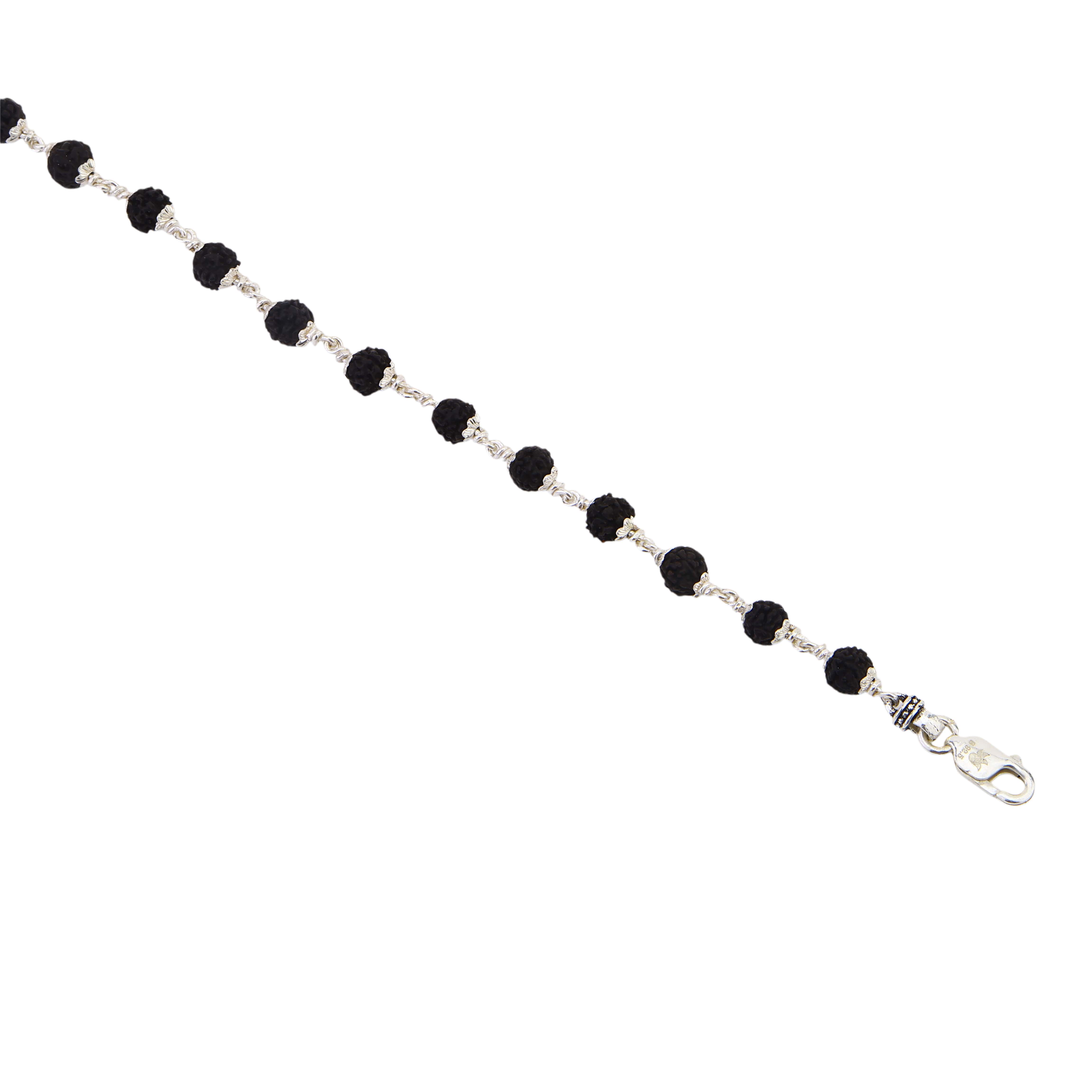 Black Rudraksha Bracelet with Silver Beads (8–9 MM)