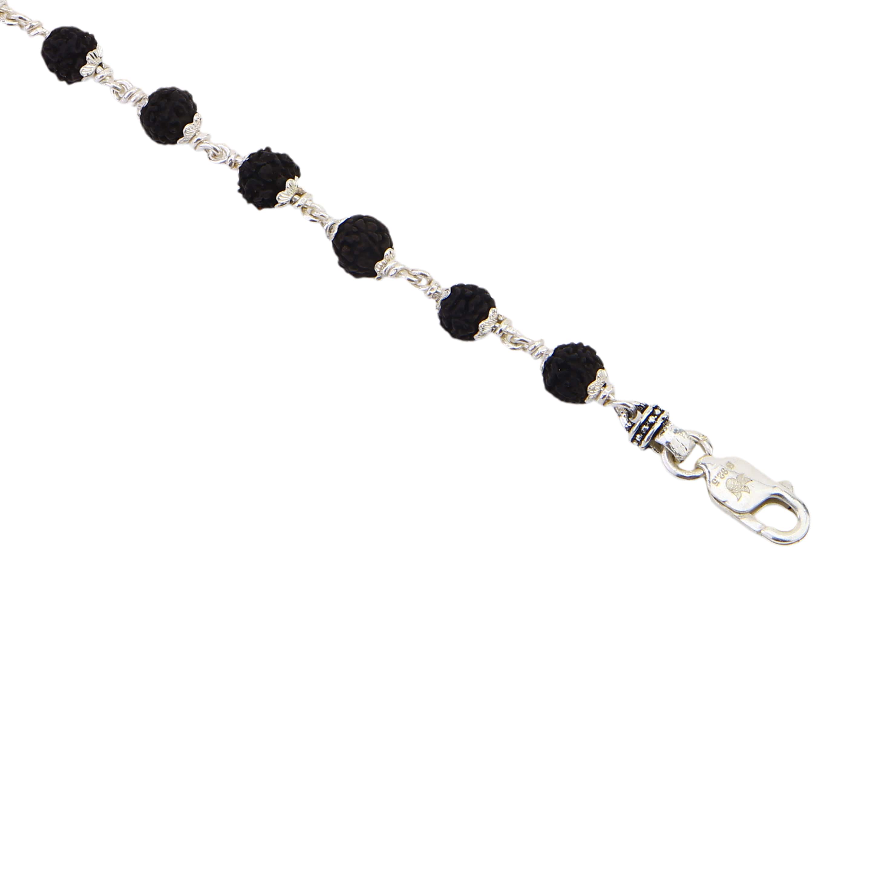 Black Rudraksha Bracelet with Silver Beads (8–9 MM)