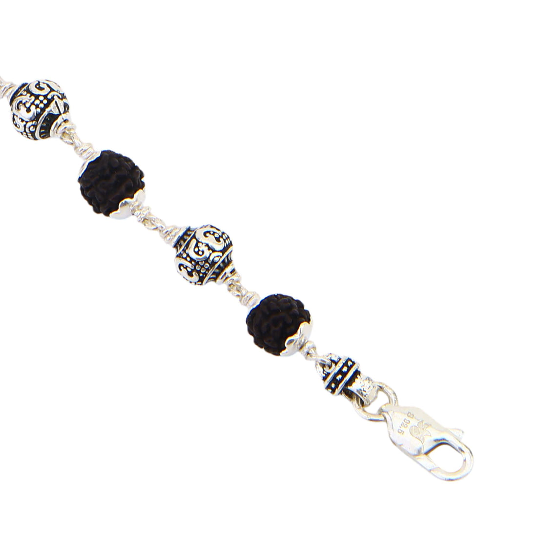 Black Rudraksha with Om Silver Bracelet