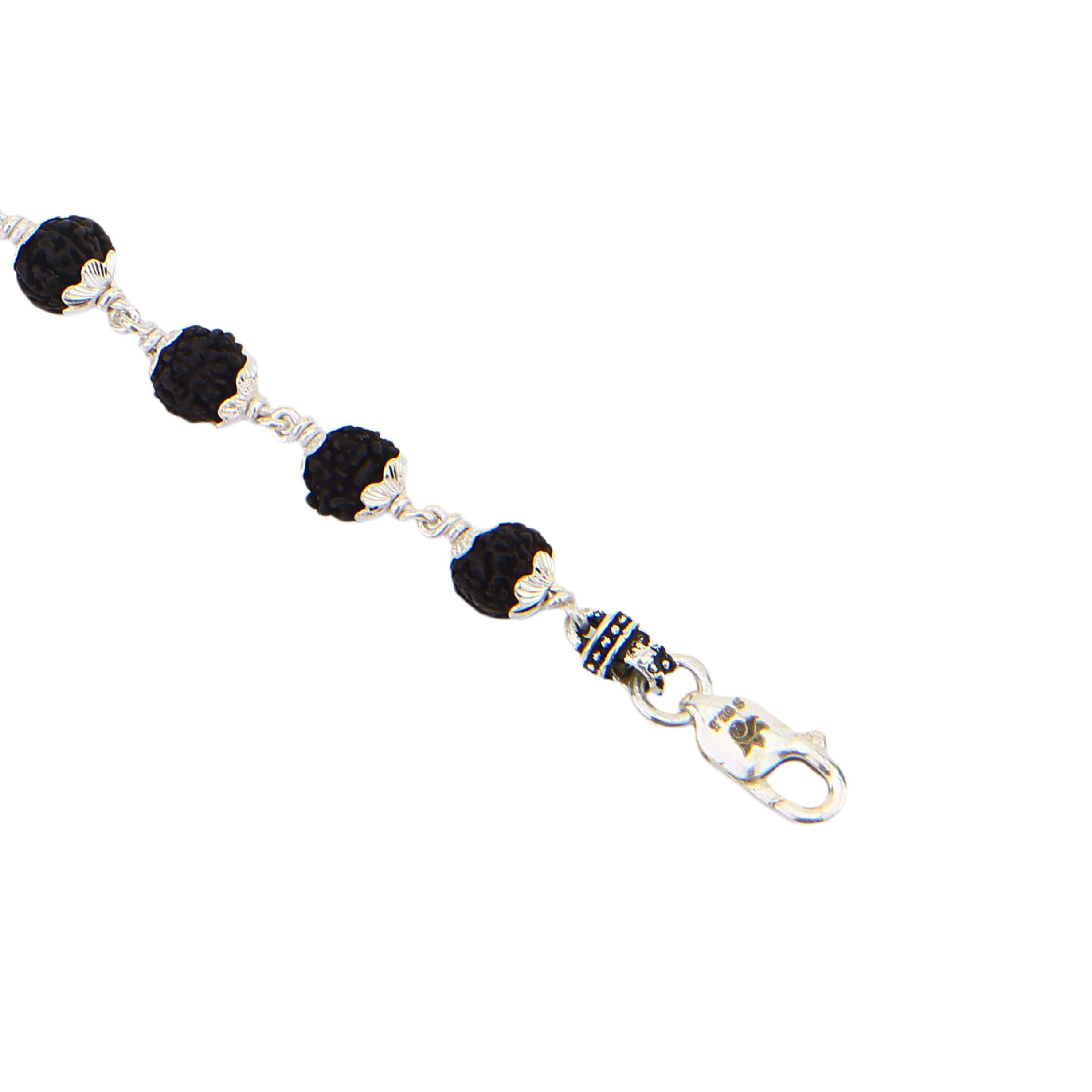 Premium Black Rudraksha Silver Bracelet