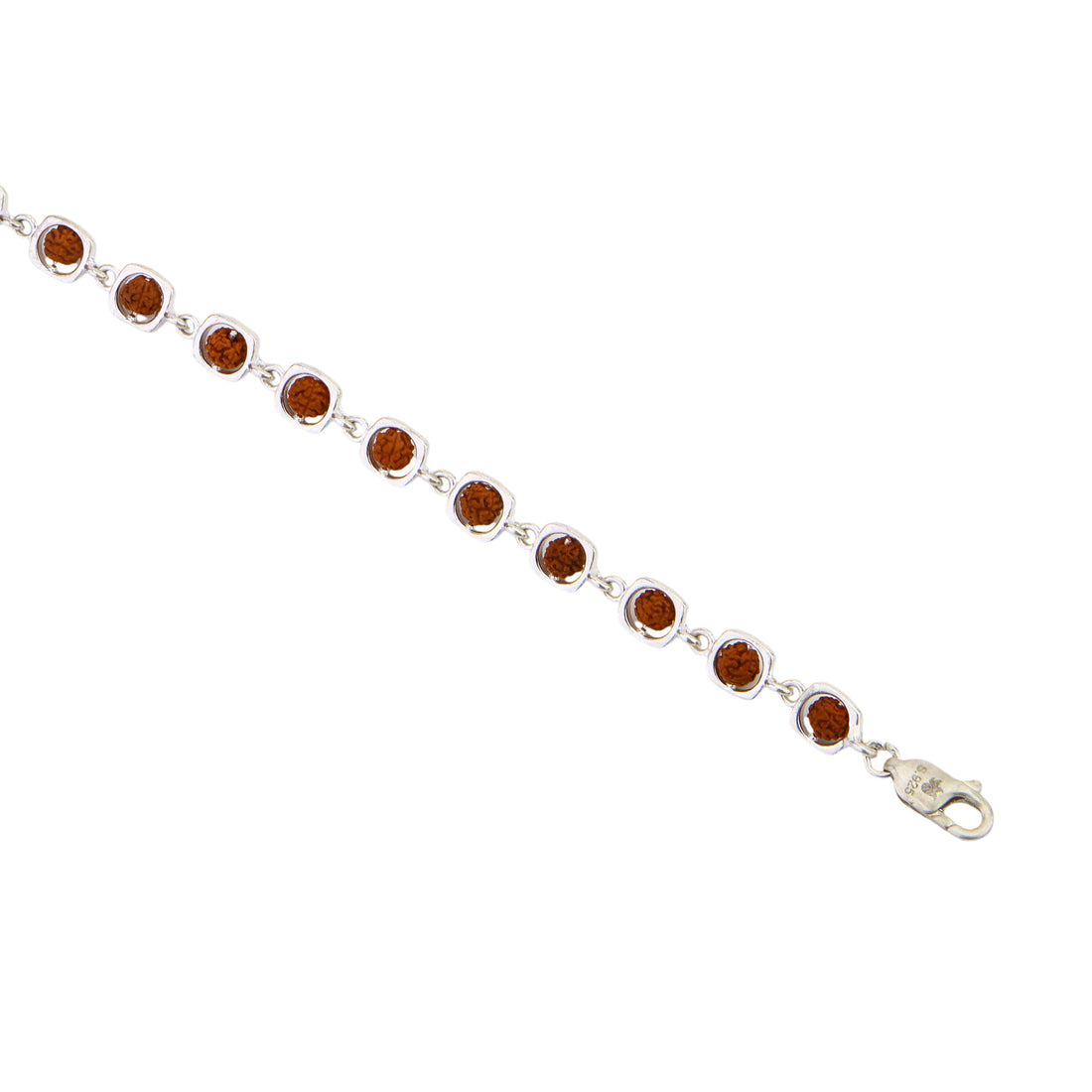 Rudraksha Silver Bracelet with Rounded Square Frames