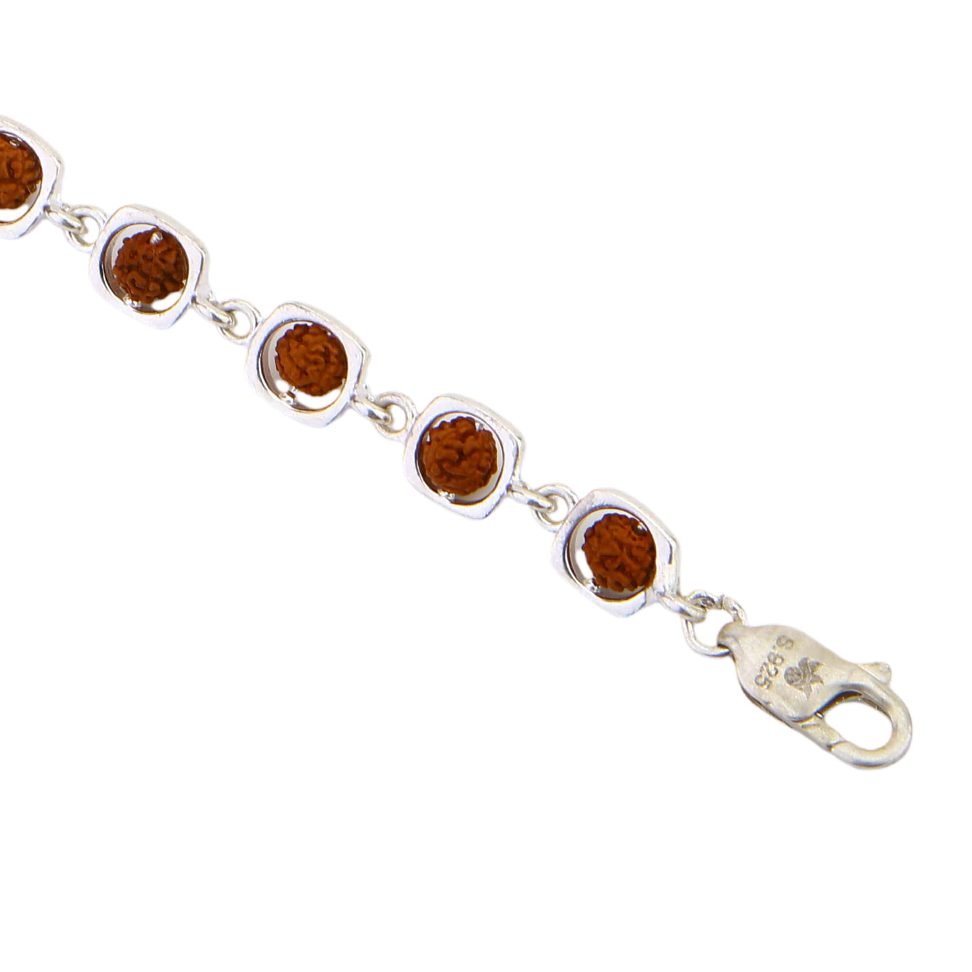 Authentic Rudraksha Silver Bracelet with Rounded Square Frames