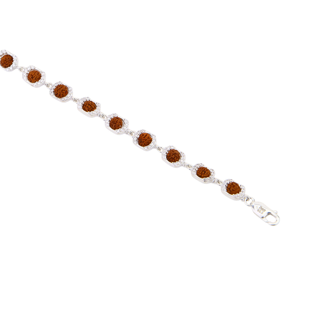 Rudraksha Silver Round Orbit and Diamonds Bracelet