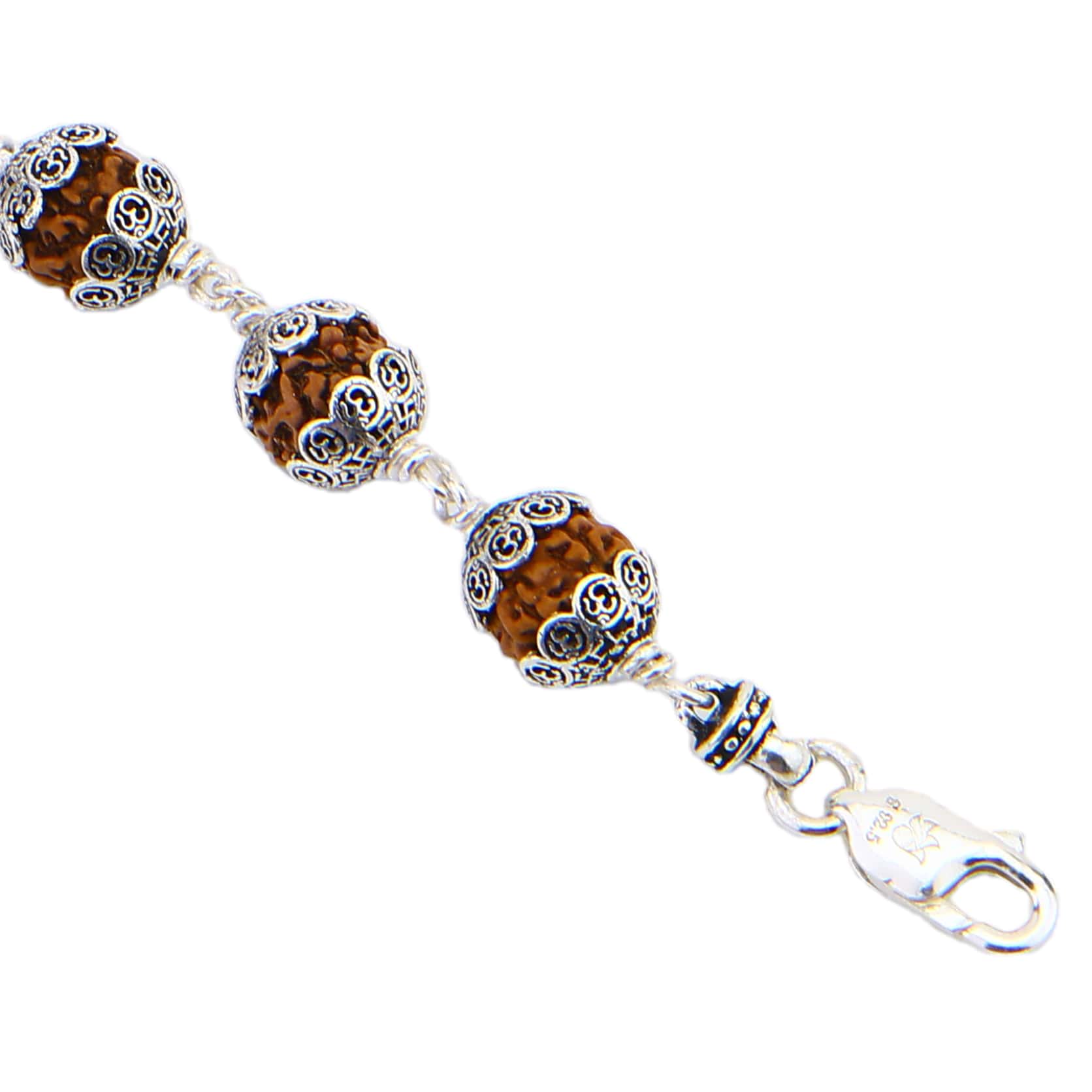 Rudraksha With Om Cap Silver Bracelet