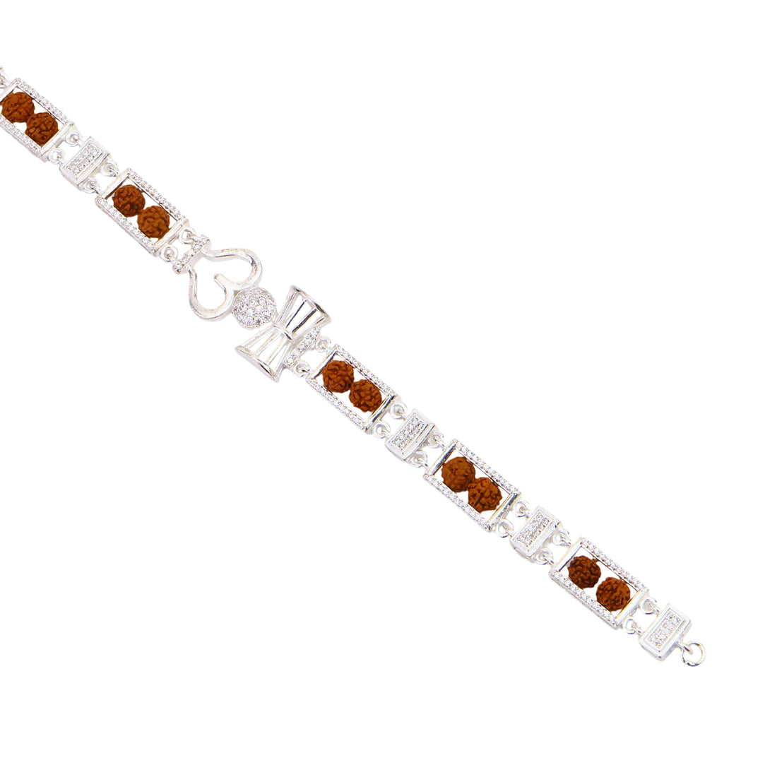 Rudraksha Silver Twin Bead Trishul Damru Bracelet