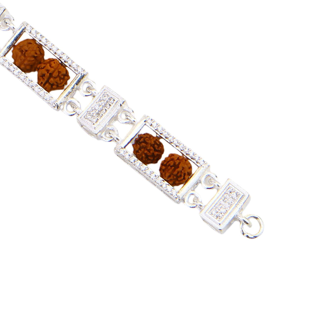 Rudraksha Silver Twin Bead Trishul Damru Bracelet