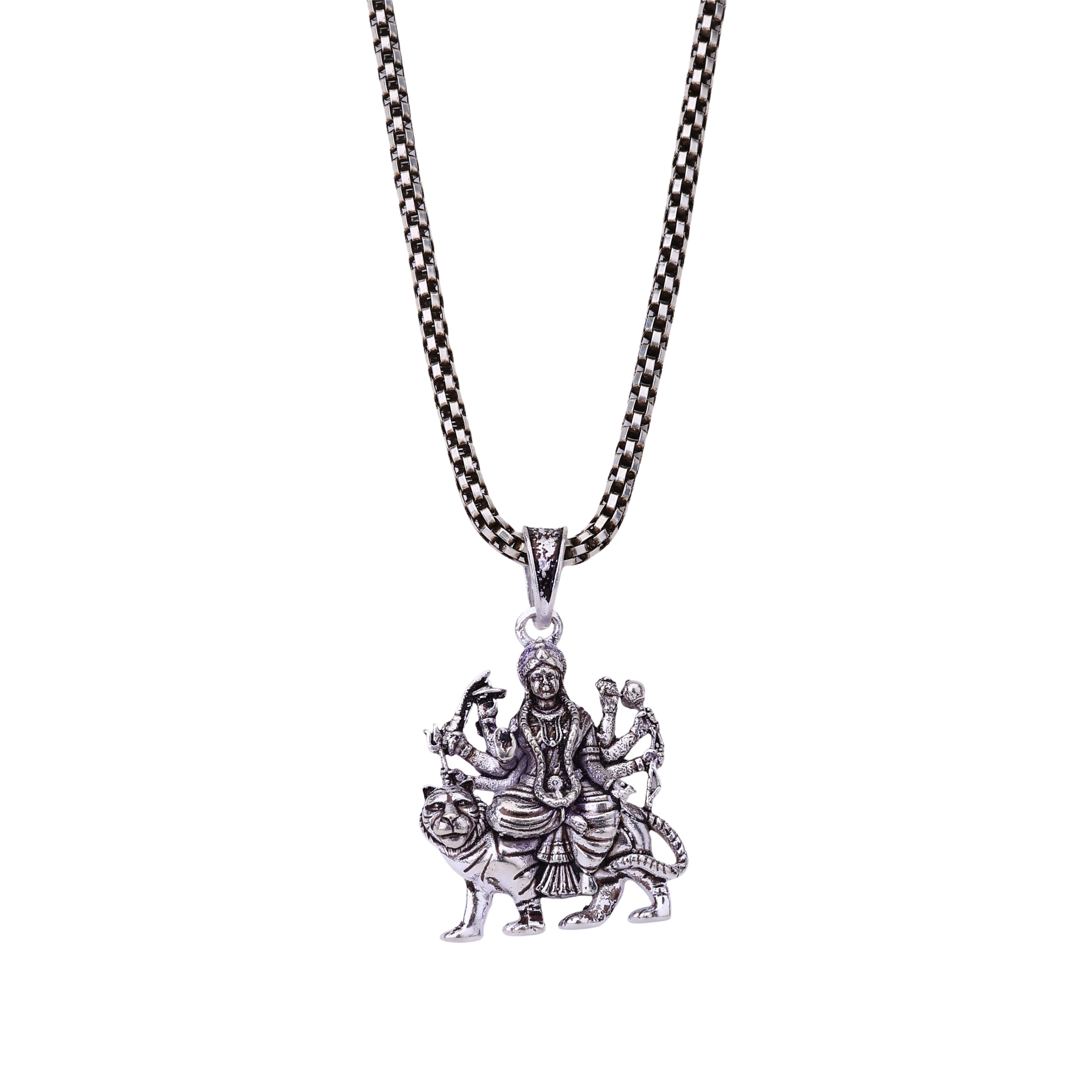 Maa Durga Silver Pendant