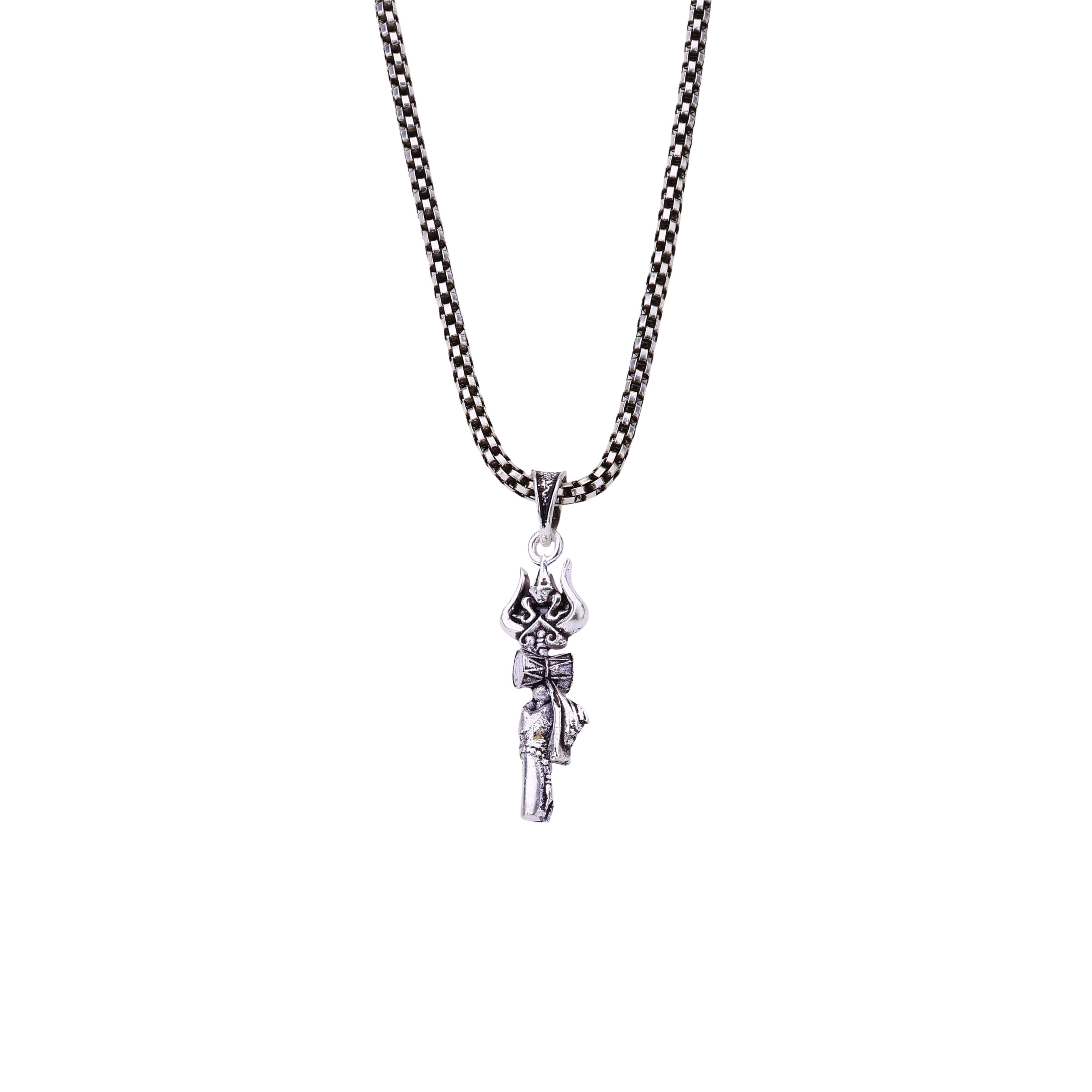 Trishul Damru Silver Pendant