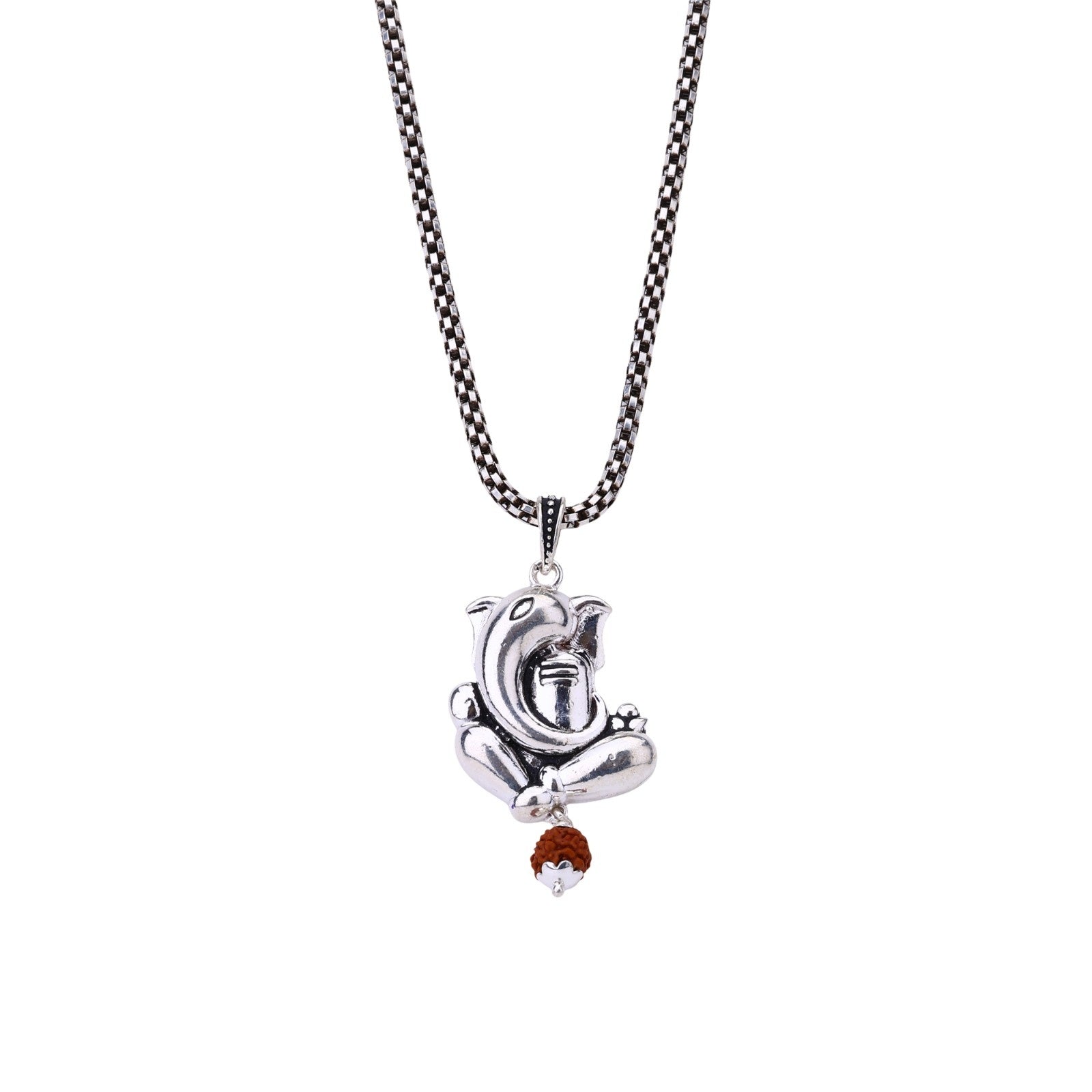 Ganesha Shivling Rudraksha Silver Pendant