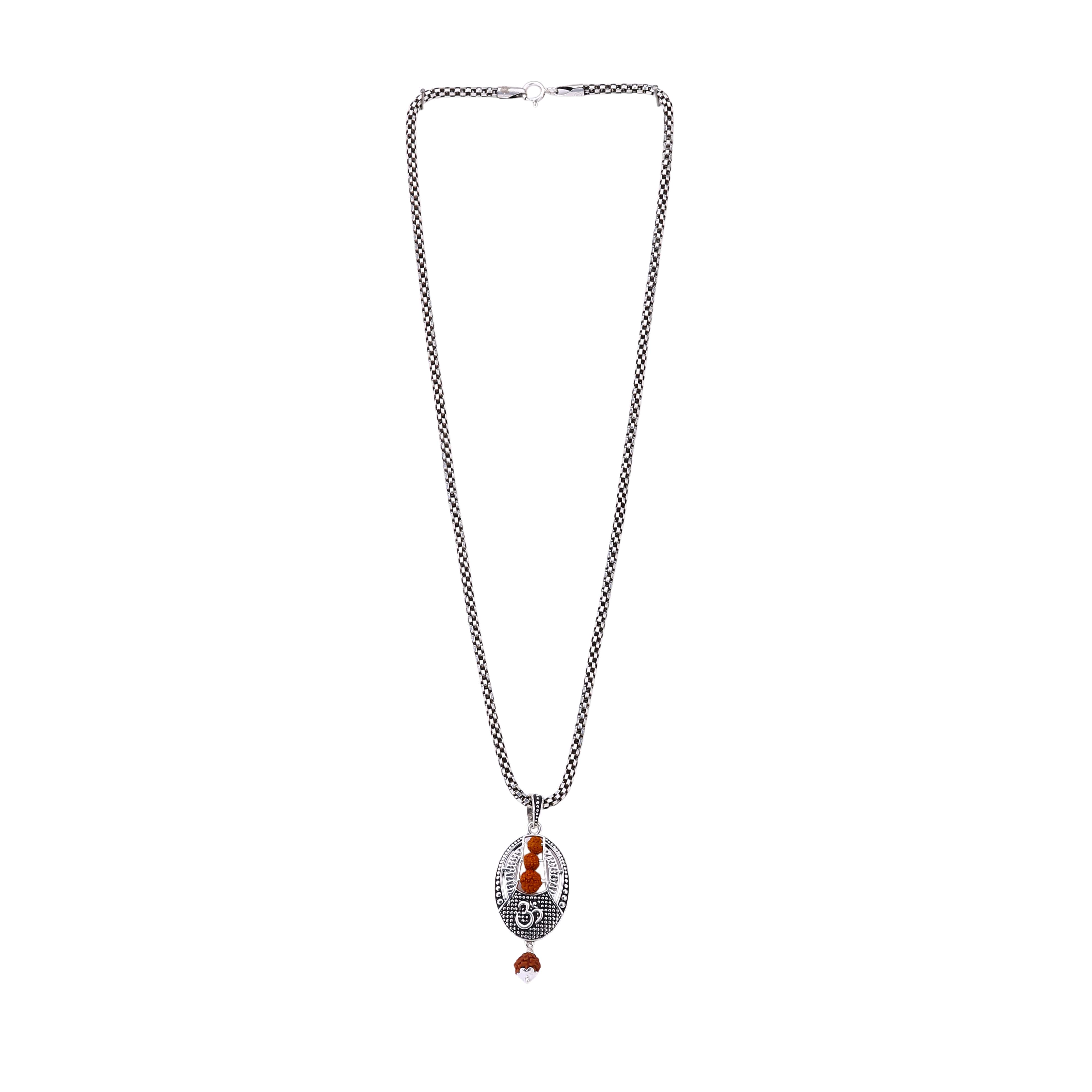 Om Rudraksha Beads Silver Pendant