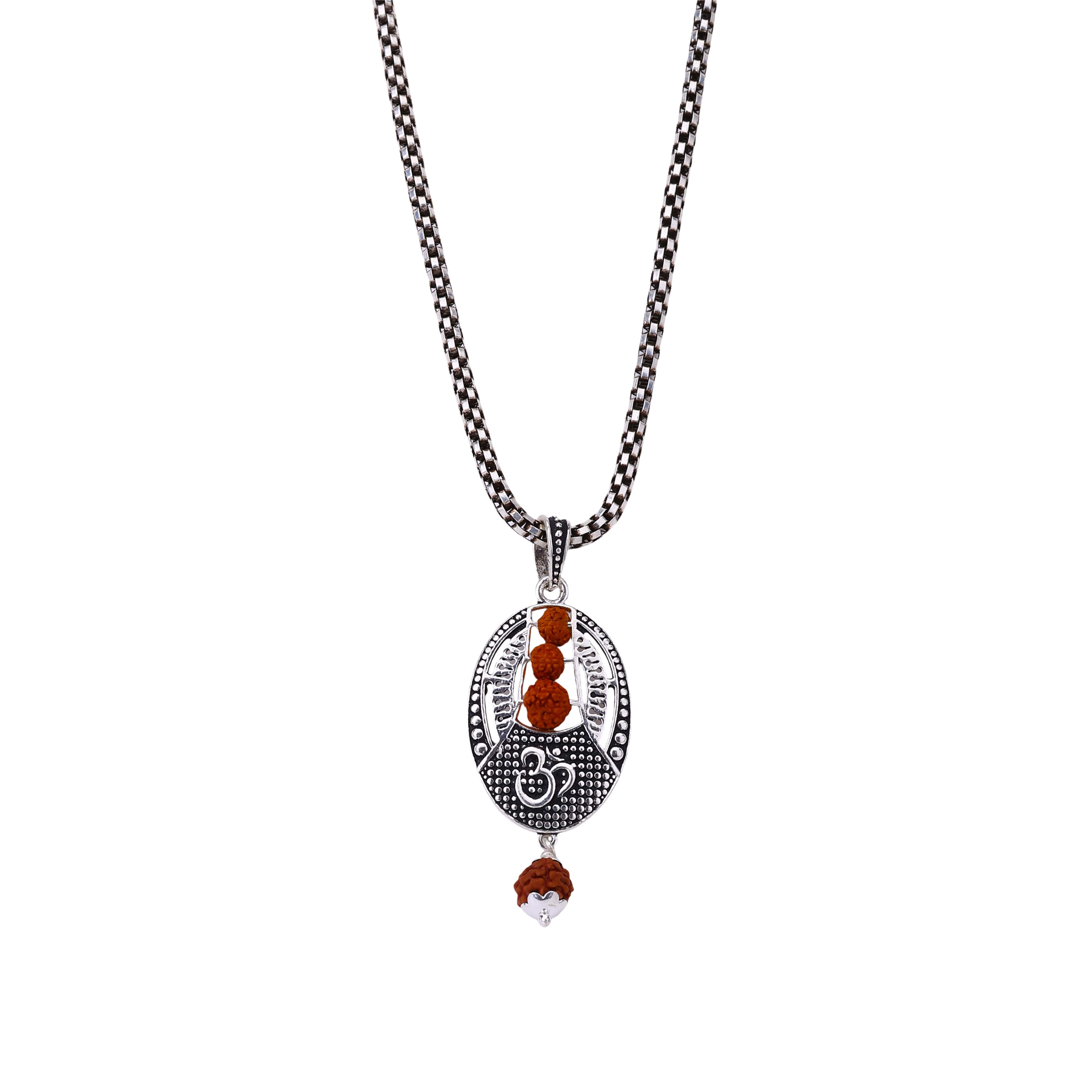 Om Rudraksha Beads Silver Pendant