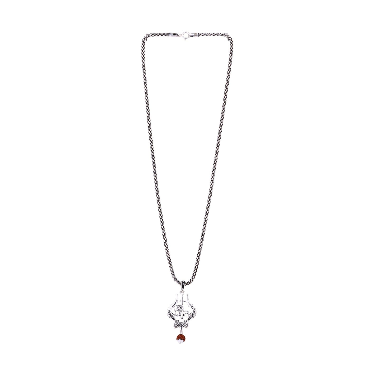 Shiva Trishul Damru with Rudraksha Silver Pendant