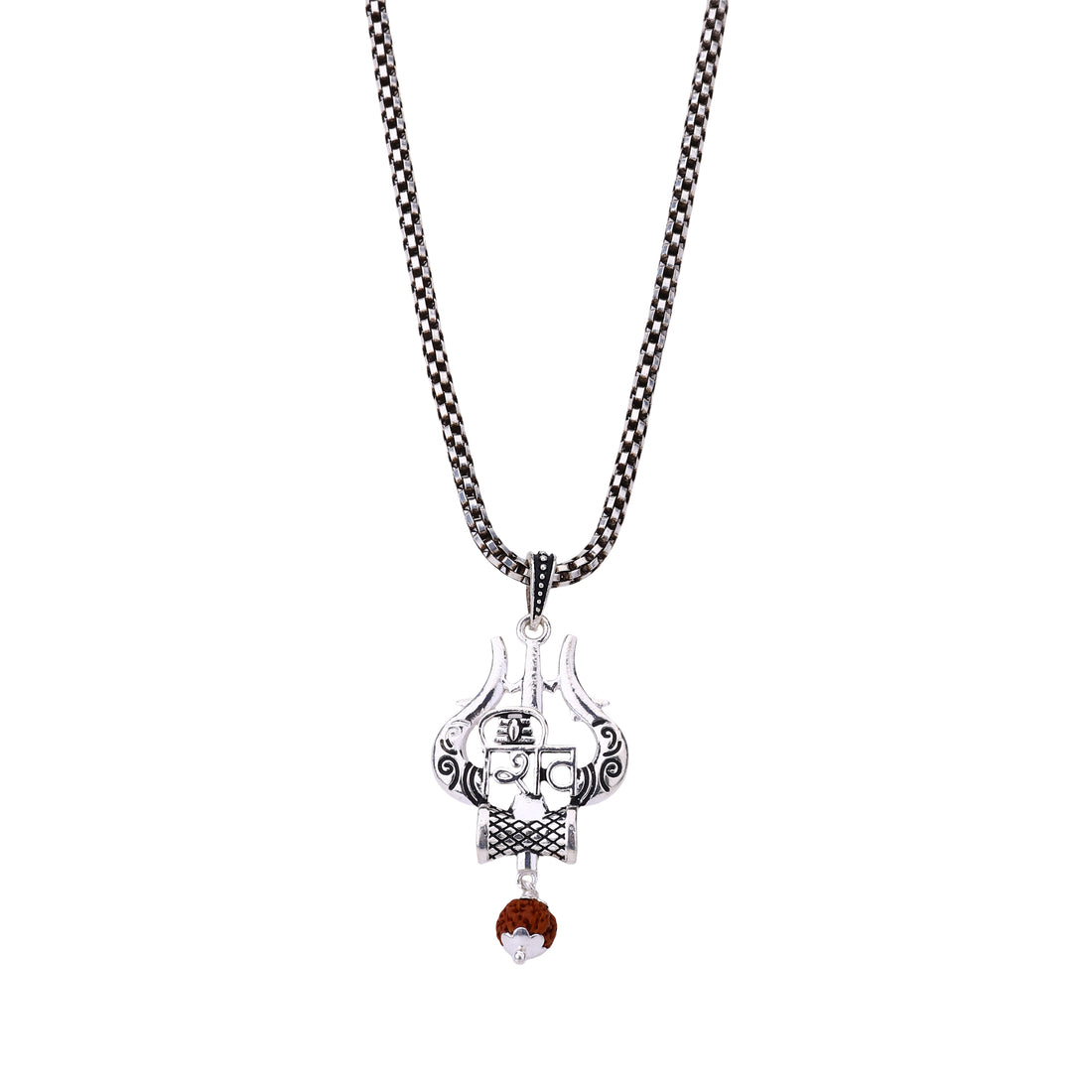 Shiva Trishul Damru with Rudraksha Silver Pendant