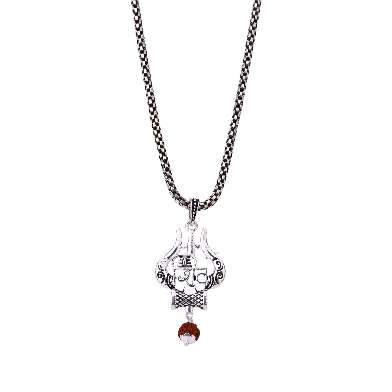 Shiva Trishul Damru with Rudraksha Silver Pendant