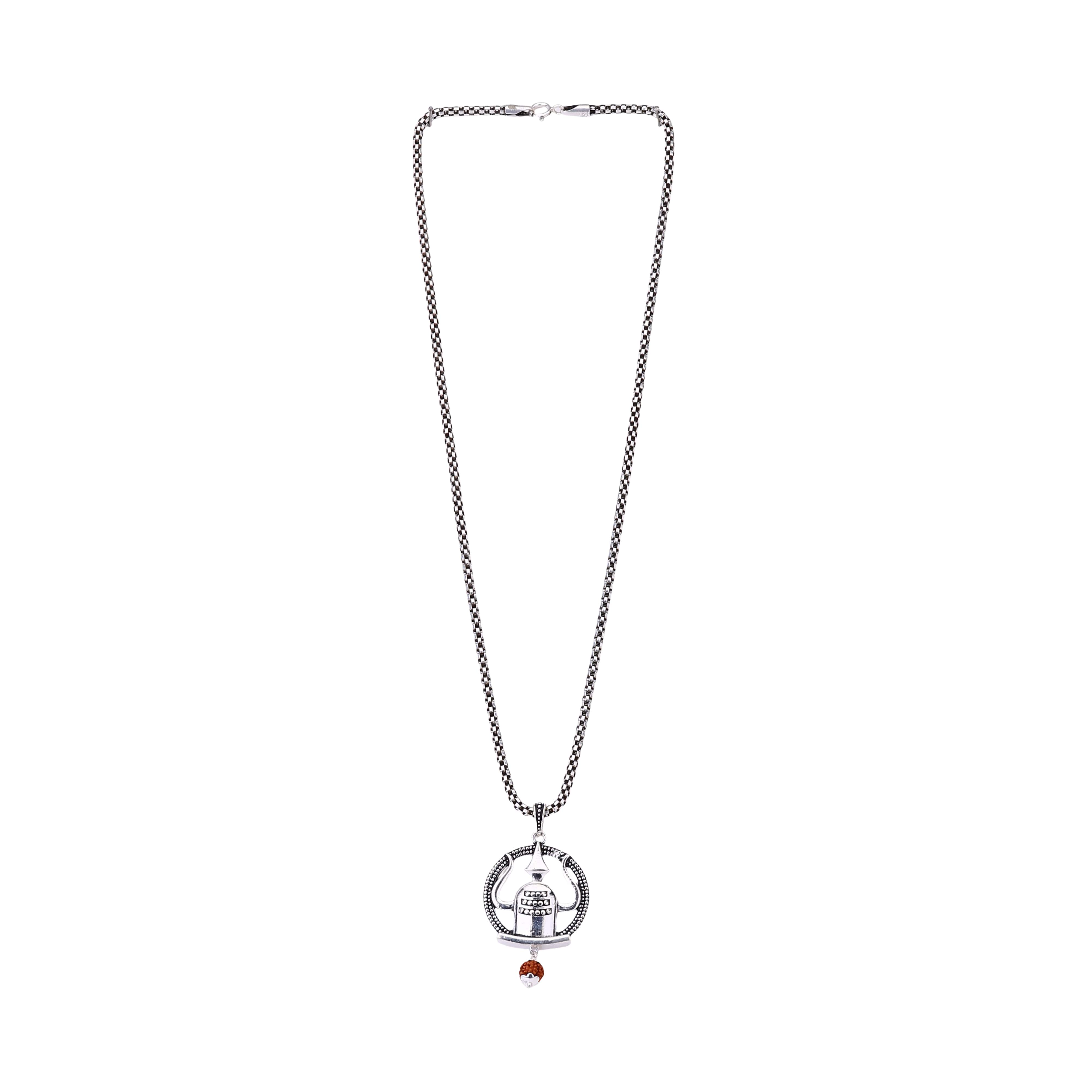 Mahadev Shivling Trishul Frame Silver Pendant