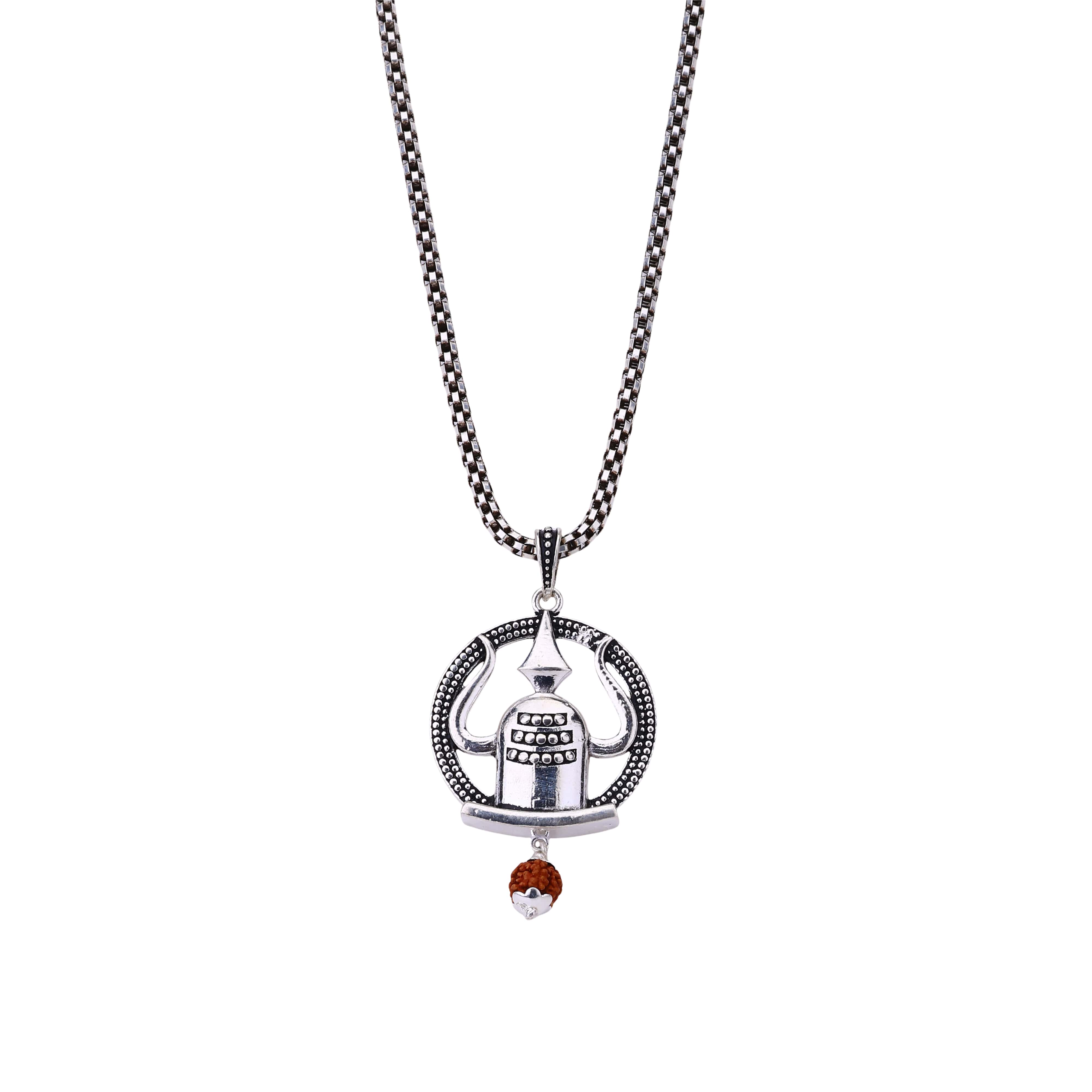 Mahadev Shivling Trishul Frame Silver Pendant