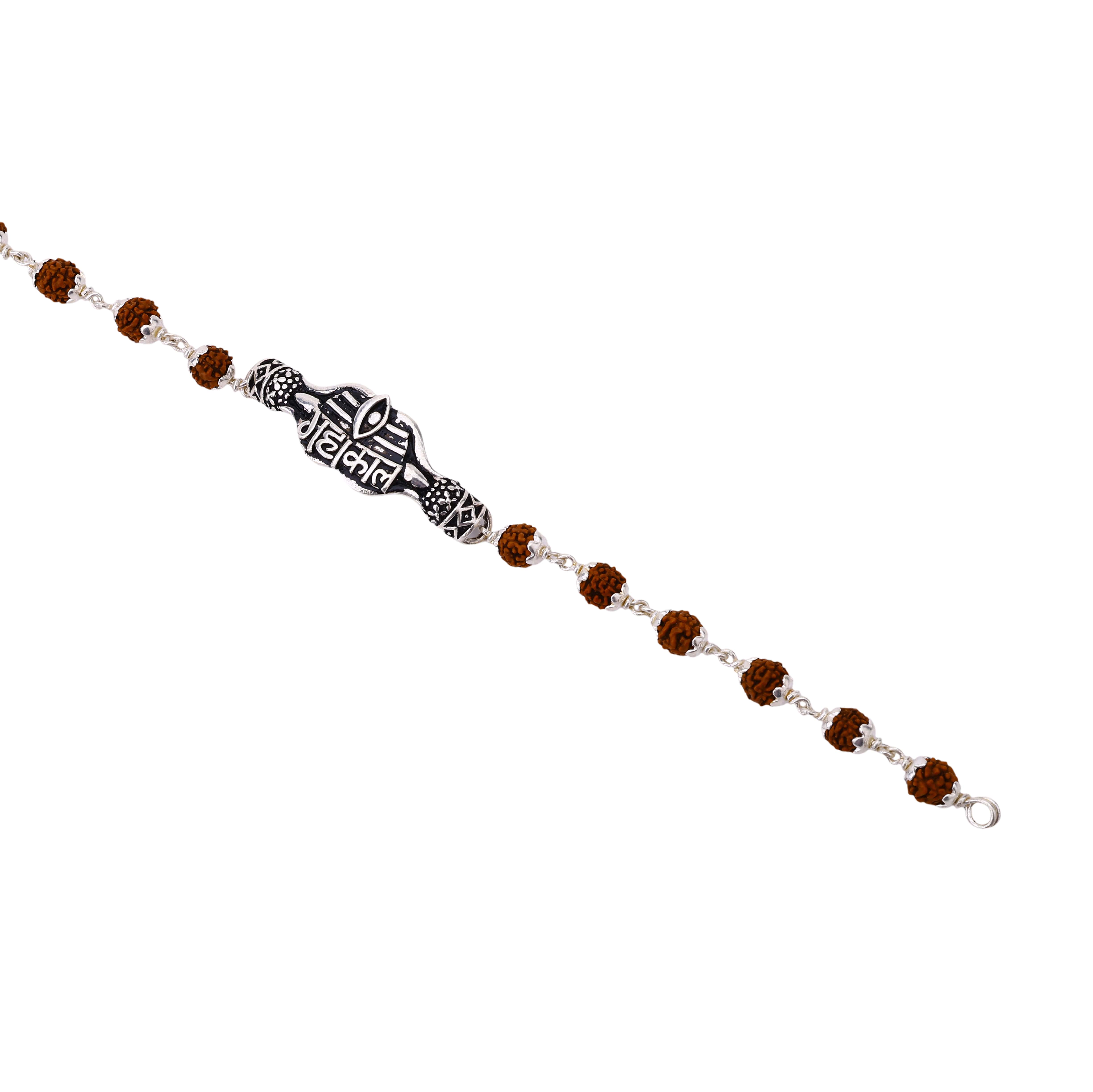 Rudraksha and Mahakal Broach Silver Bracelet